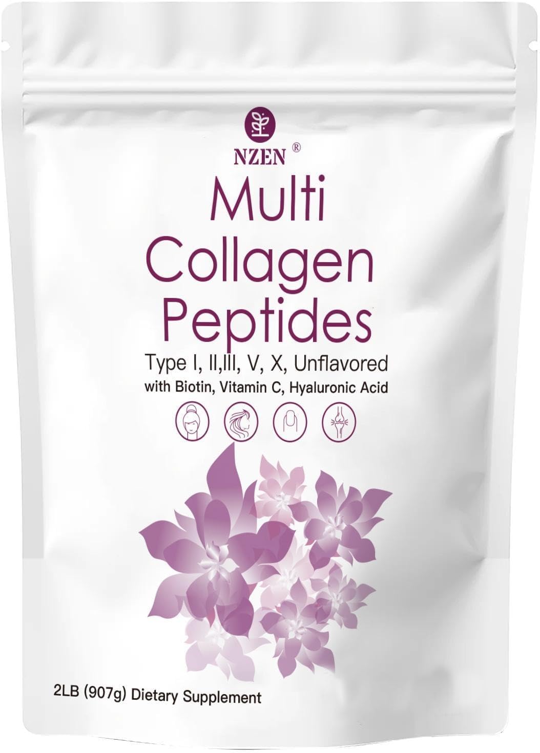 2lb Montue Multi Collagen Protein Powder with Biotin, Hyaluronic Acid, Vitamin C - Unflavored Peptides - Keto & Paleo Friendly, Non-GMO - Type I, II, III, V, X - Easy Dissolve