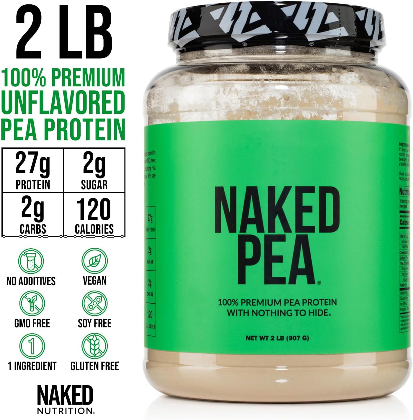 2LB Naked Pea Protein Powder - Unflavored Vegan Isolate from North American Farms - Plant-Based, Easy to Digest - 30 Servings - BoostGo Australia