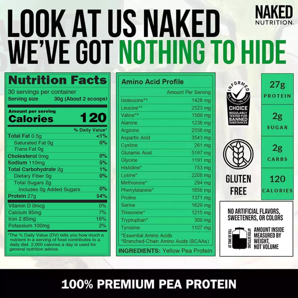 2LB Naked Pea Protein Powder - Unflavored Vegan Isolate from North American Farms - Plant-Based, Easy to Digest - 30 Servings - BoostGo Australia