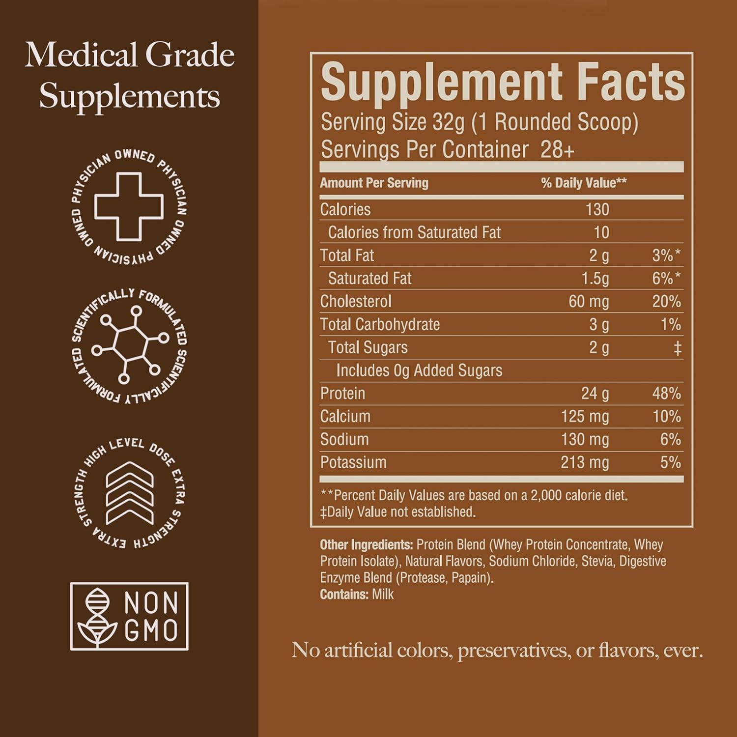 2lb Natural Salted Caramel Whey Protein Powder - 24g Protein, Sweetened with Stevia, Ultra-Filtered, Non-GMO, Digestive Enzymes, Made in USA