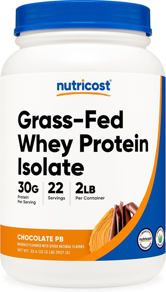 2LB Nutricost Grass-Fed Whey Protein Isolate (Chocolate Peanut Butter) - Non-GMO, Gluten Free, Natural Flavors