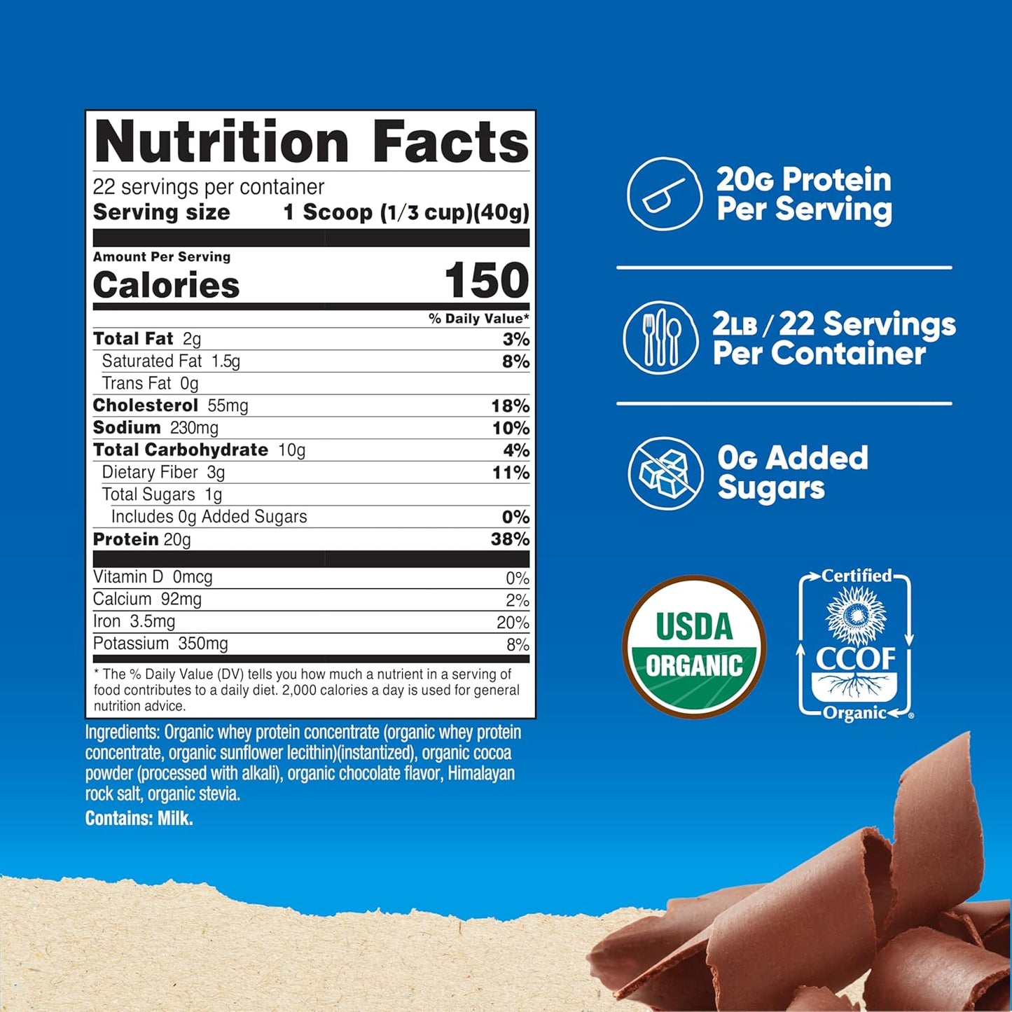 2LB Nutricost Organic Double Chocolate Whey Protein Concentrate - Gluten-Free, Non-GMO