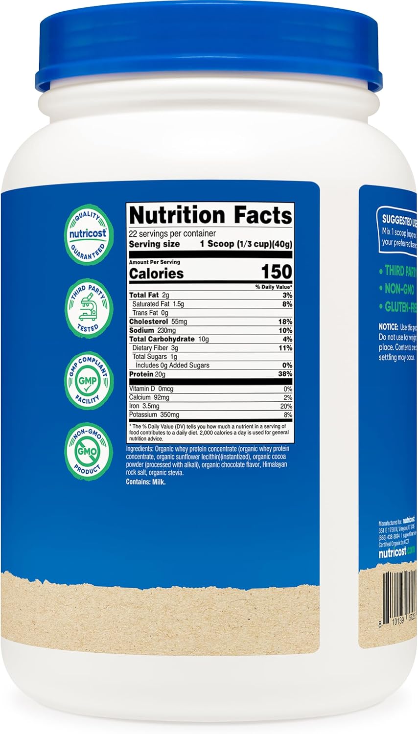 2LB Nutricost Organic Double Chocolate Whey Protein Concentrate - Gluten-Free, Non-GMO