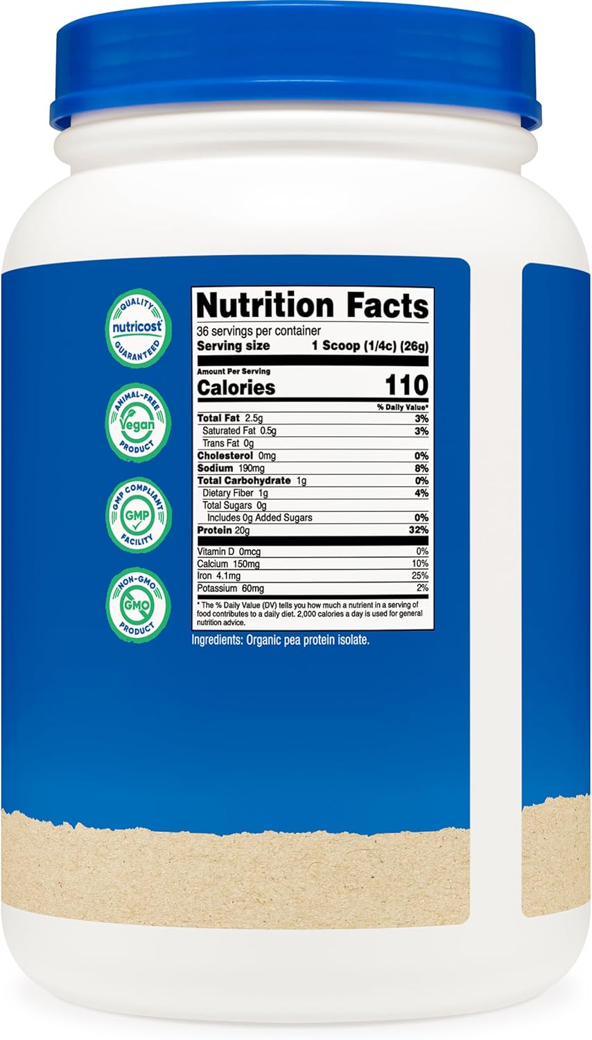 2LB Nutricost Organic Pea Protein Isolate Powder - Unflavored, USDA Certified, Plant-Based Protein, Vegetarian, Gluten-Free, Non-GMO