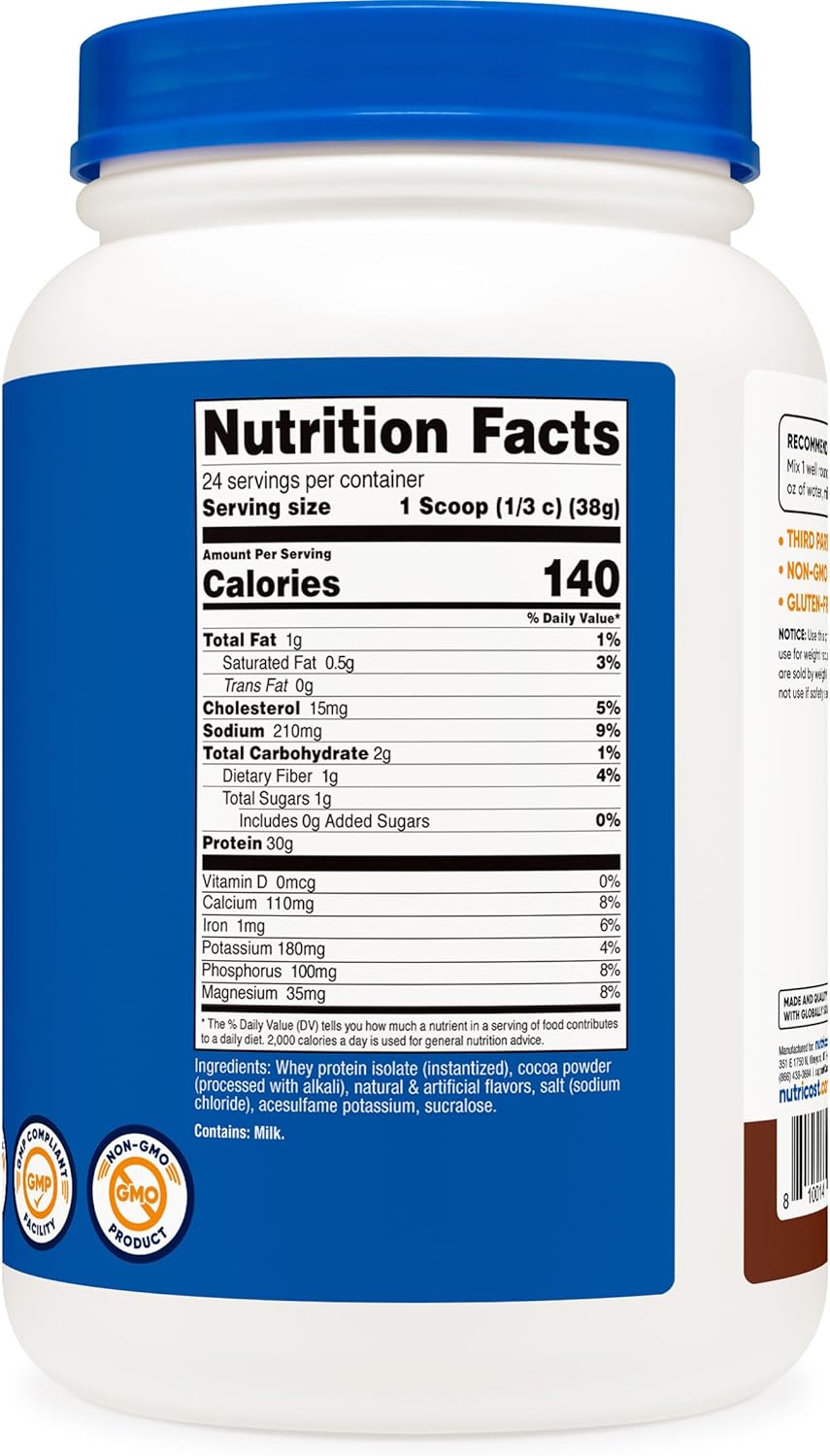 2LB Nutricost Whey Protein Isolate in Milk Chocolate Flavor