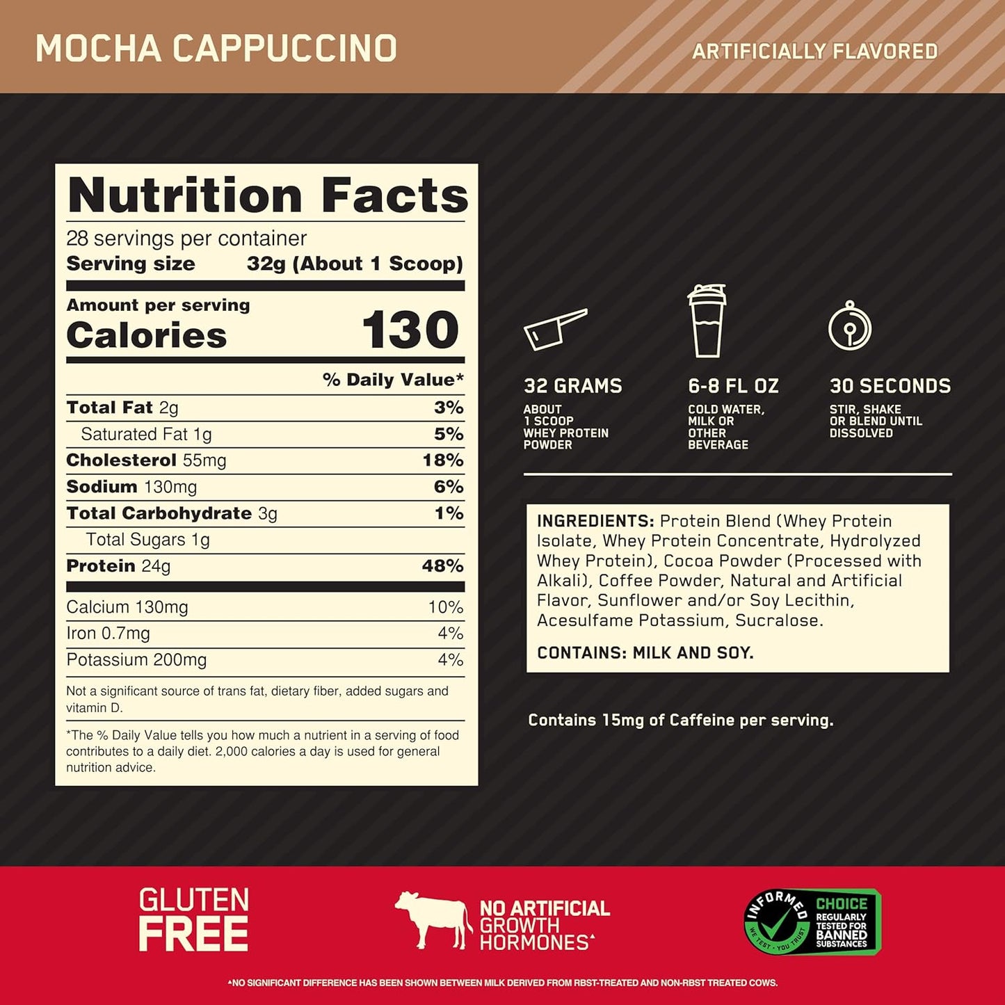 2lb Optimum Nutrition Gold Standard 100% Whey Protein Powder in Mocha Cappuccino Flavor