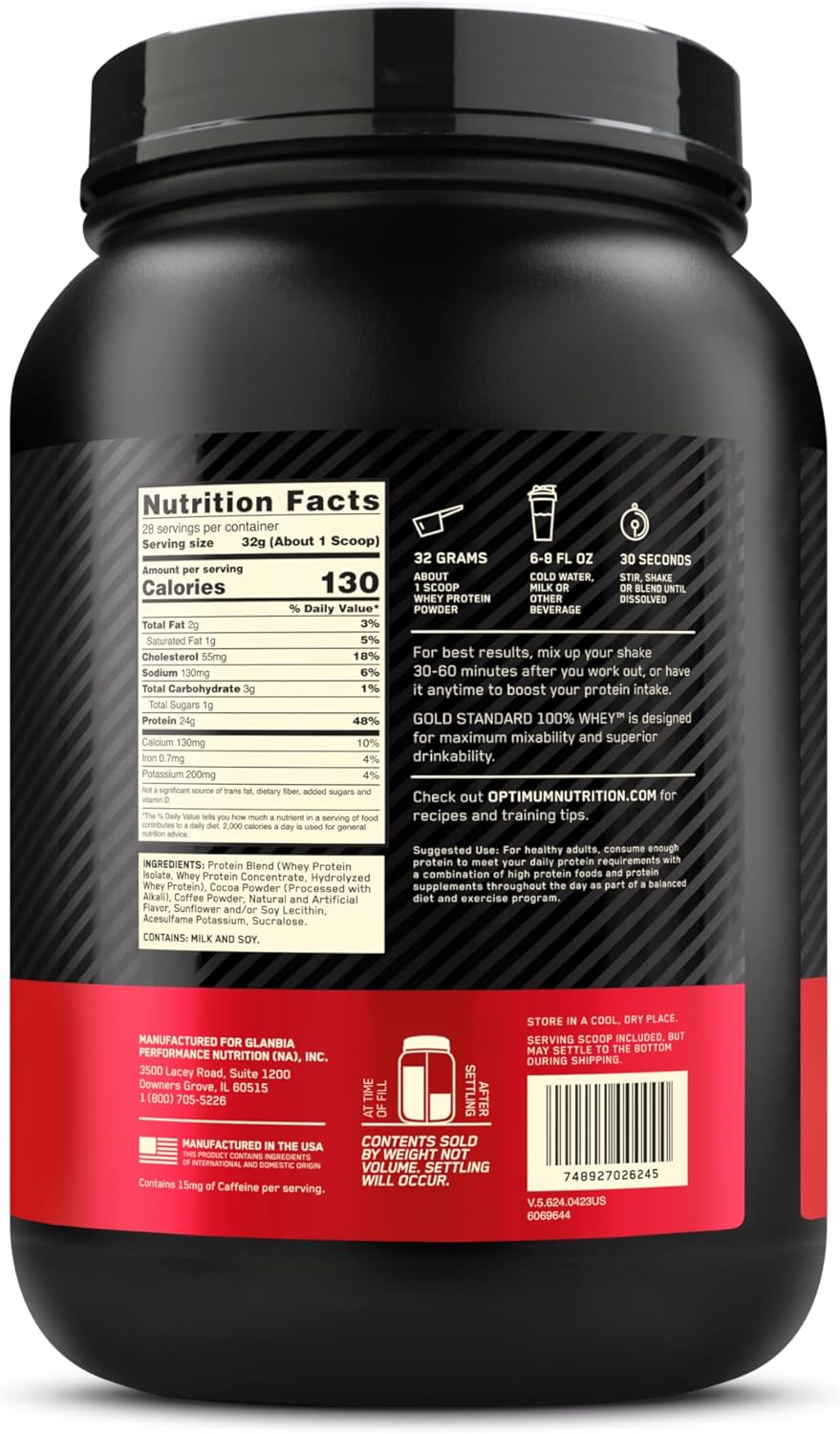 2lb Optimum Nutrition Gold Standard 100% Whey Protein Powder in Mocha Cappuccino Flavor