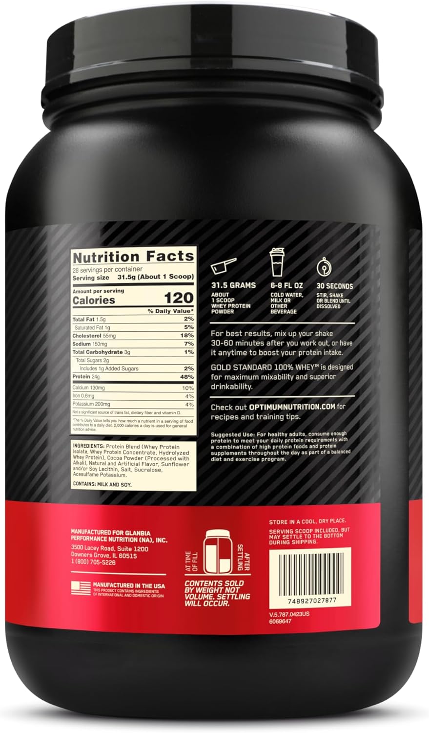 2lb Optimum Nutrition Gold Standard Whey Protein Powder - Rocky Road Flavor - High-Quality Protein Supplement