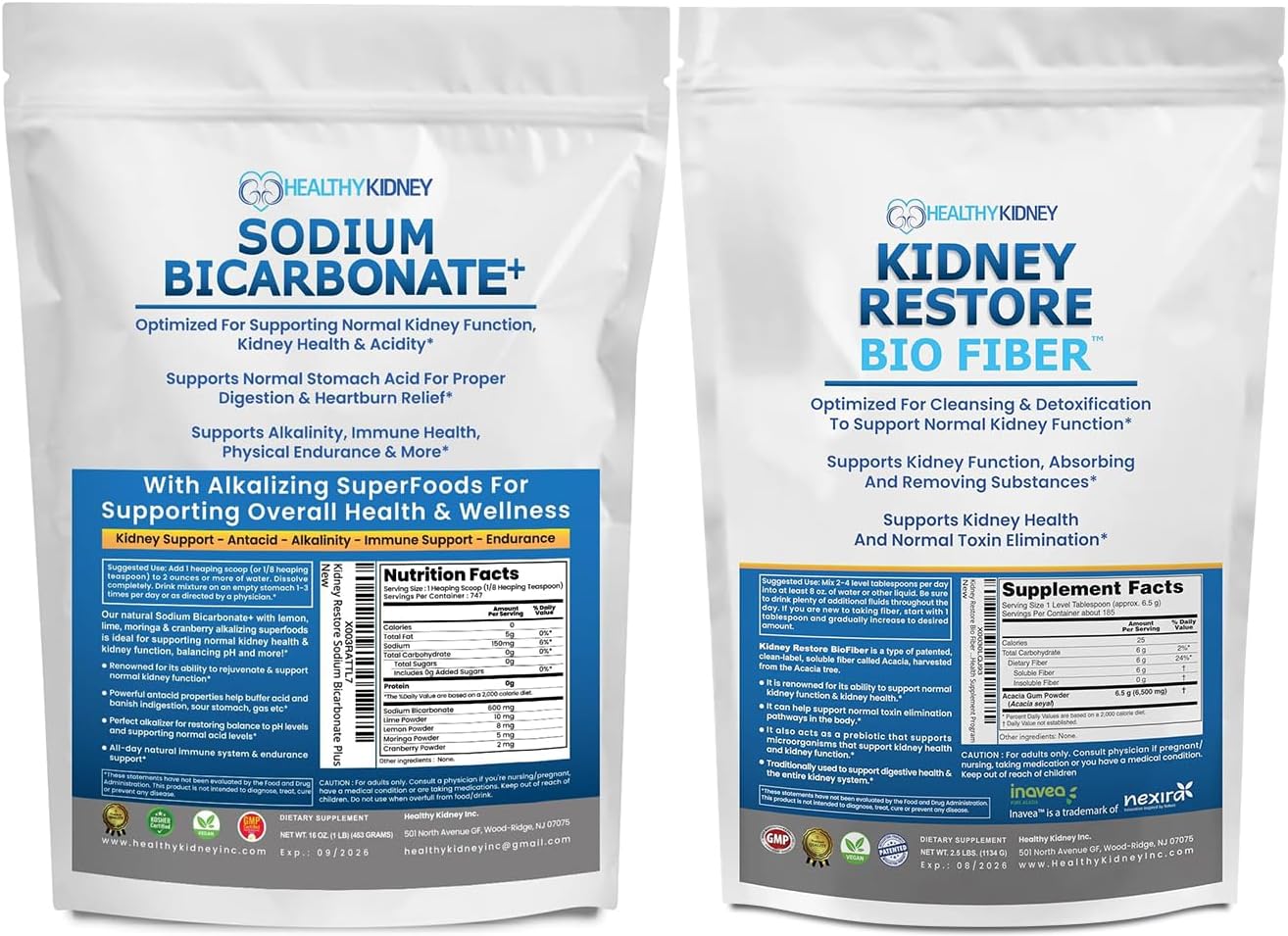 2LB Organic Sodium Bicarbonate & 2.5 LBS Bio Fiber Kidney Cleanse Bundle - Supports Kidney Health, Alkaline Superfoods, Immune Support & Detox