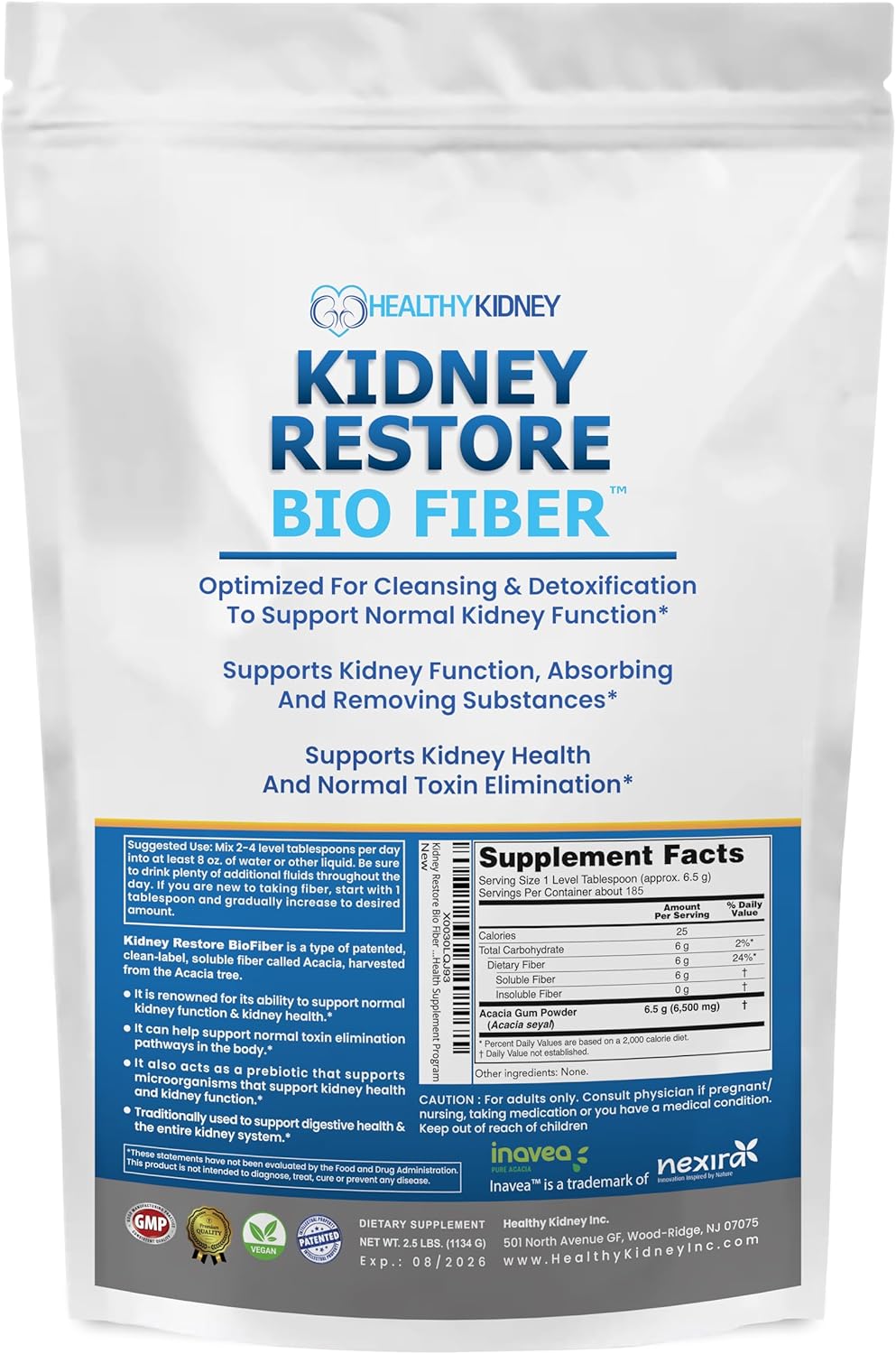 2LB Organic Sodium Bicarbonate & 2.5 LBS Bio Fiber Kidney Cleanse Bundle - Supports Kidney Health, Alkaline Superfoods, Immune Support & Detox