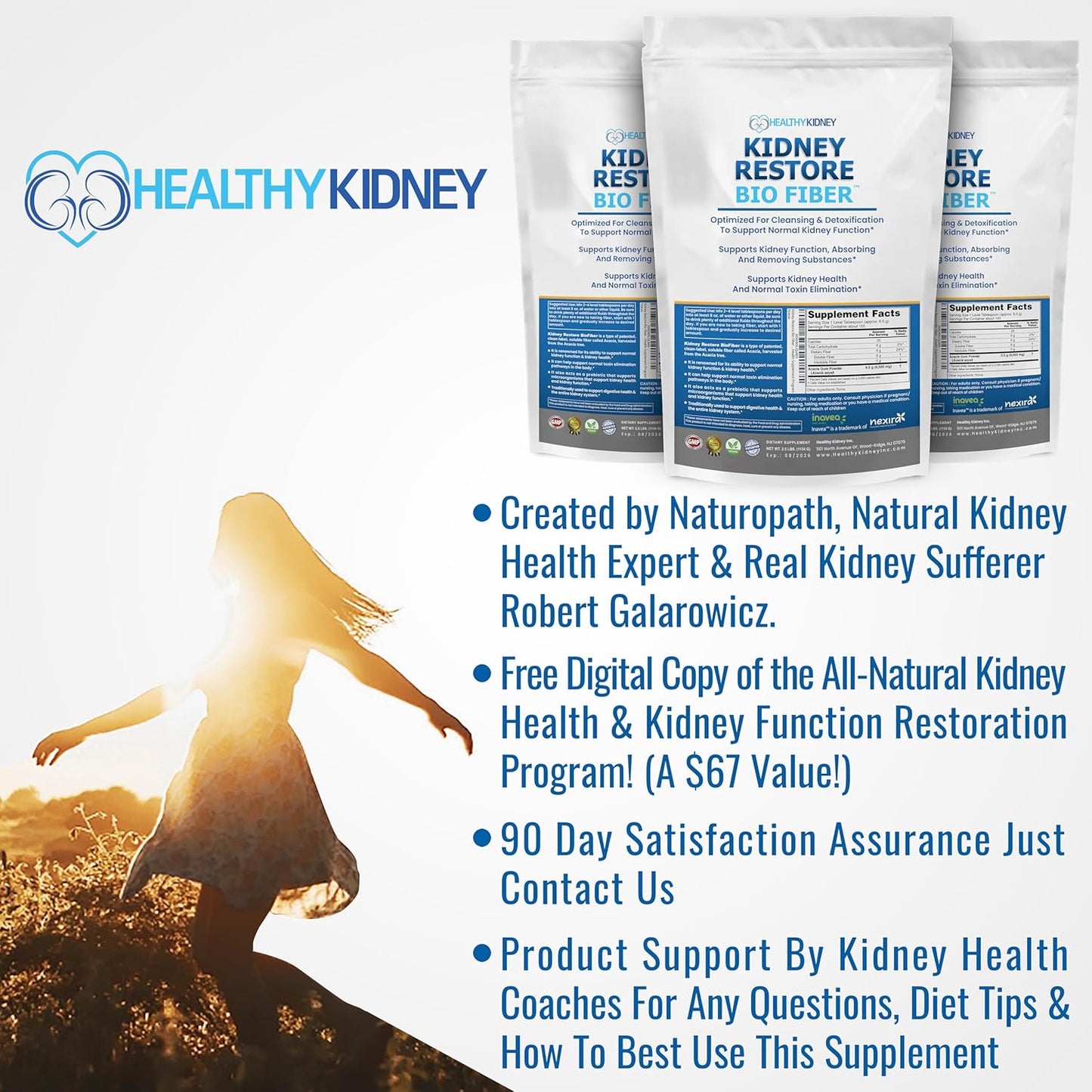2LB Organic Sodium Bicarbonate & 2.5 LBS Bio Fiber Kidney Cleanse Bundle - Supports Kidney Health, Alkaline Superfoods, Immune Support & Detox