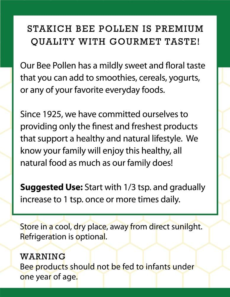 2lb Stakich Bee Pollen - Pure, Natural Bee Pollen Granules - High Quality Superfood Supplement