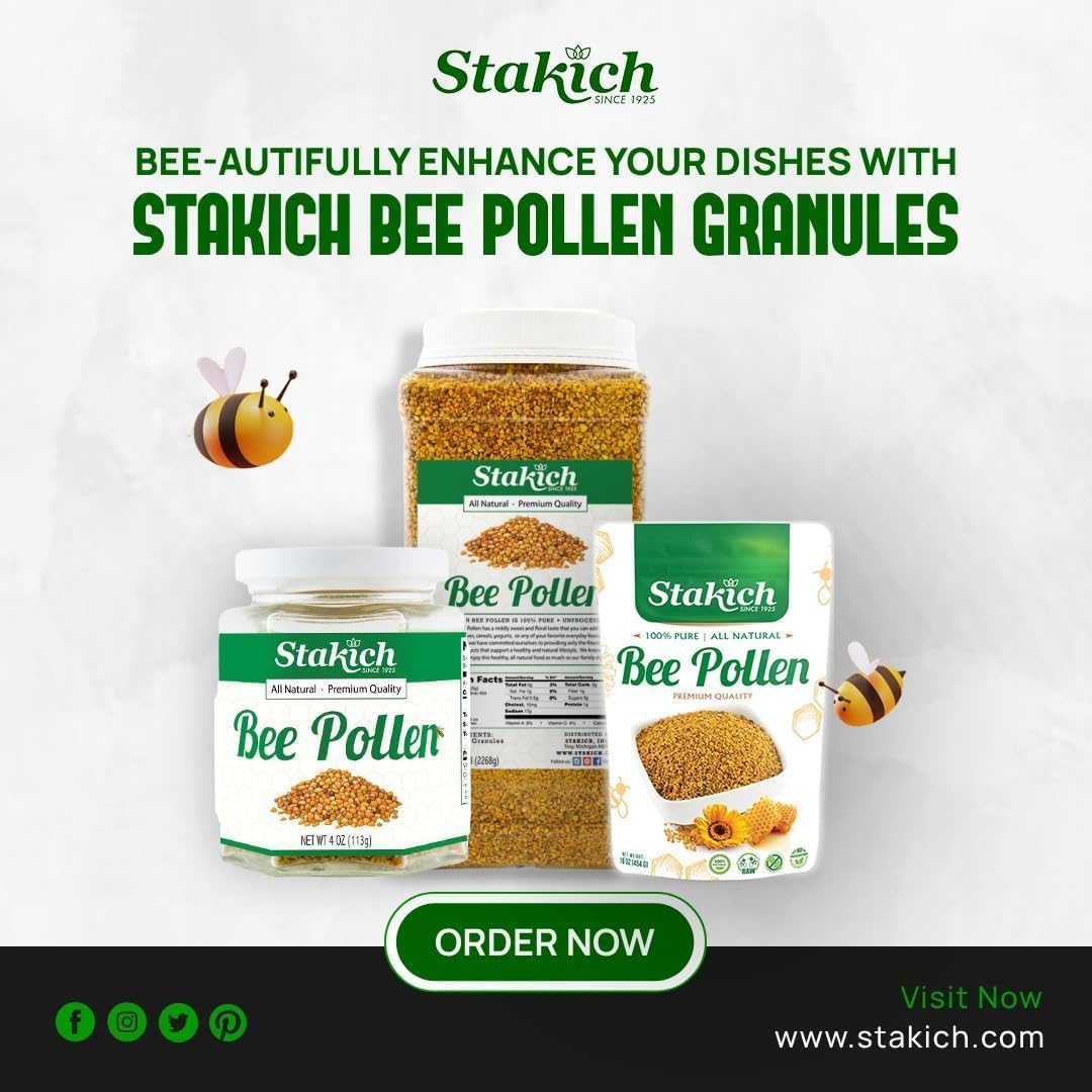 2lb Stakich Bee Pollen - Pure, Natural Bee Pollen Granules - High Quality Superfood Supplement