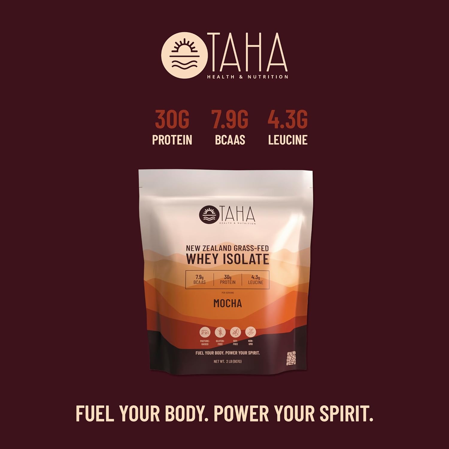 2LB Taha Health & Nutrition Mocha Whey Protein Isolate Powder with 30g Protein, 7.9g BCAAs, and 4.3g Leucine - Gluten-Free, Keto, Kosher - 24 Servings