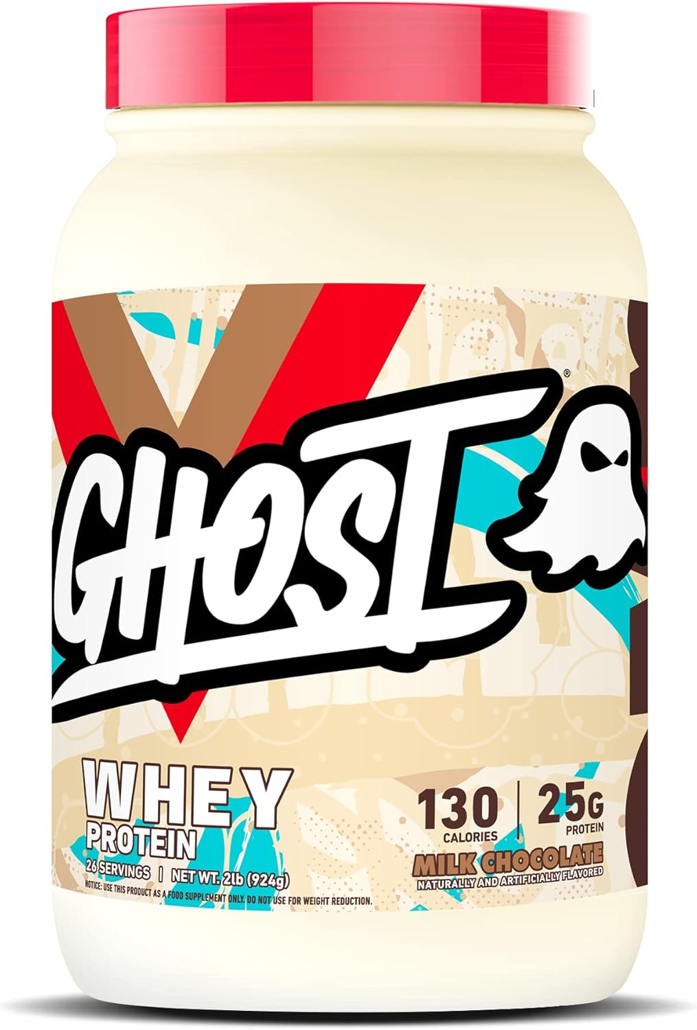 2LB Tub of GHOST Whey Protein Powder, Milk Chocolate Flavor - 25G Protein Blend for Post Workout Shakes - Soy & Gluten Free