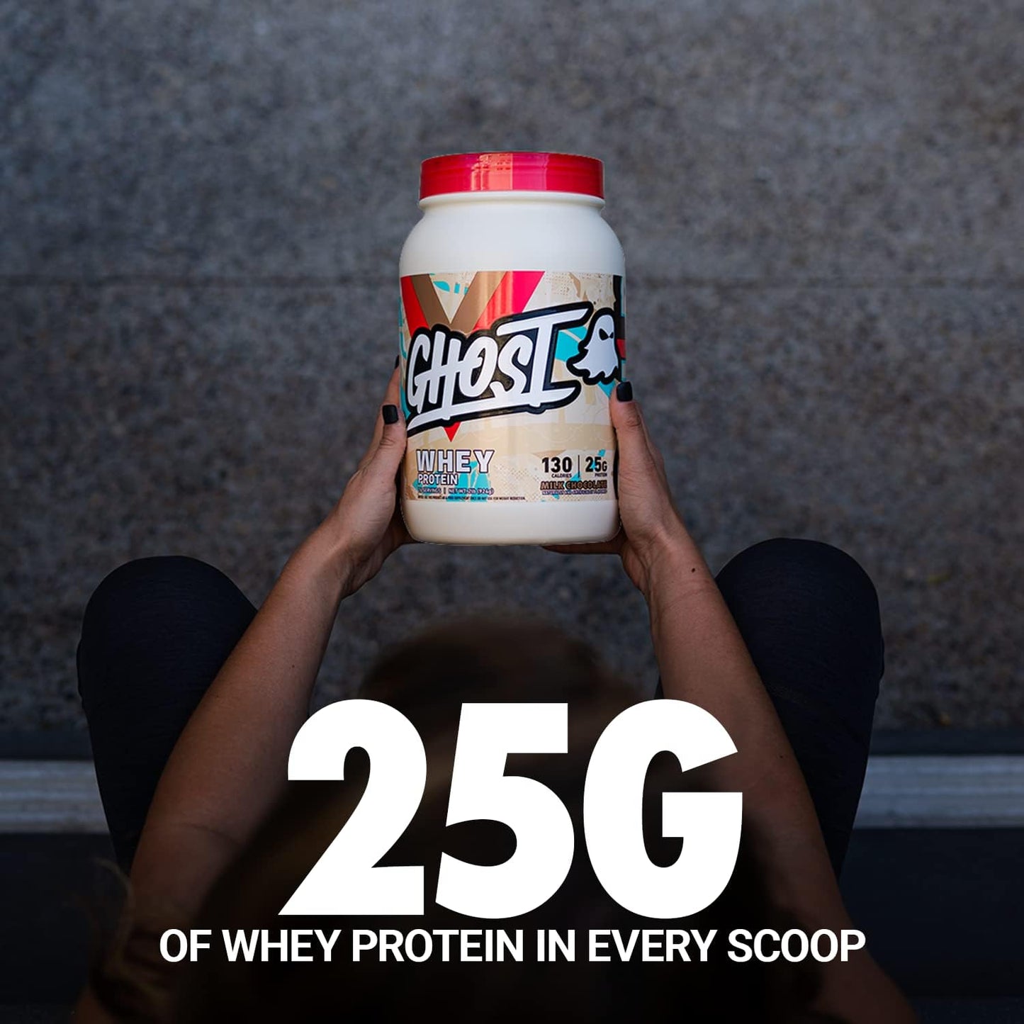 2LB Tub of GHOST Whey Protein Powder, Milk Chocolate Flavor - 25G Protein Blend for Post Workout Shakes - Soy & Gluten Free
