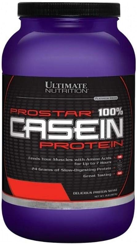 2lb Ultimate Nutrition Prostar Micellar & Hydrolyzed Casein Protein Powder - Fat-Free BCAA Vanilla Supplement for Overnight Muscle Growth & Recovery