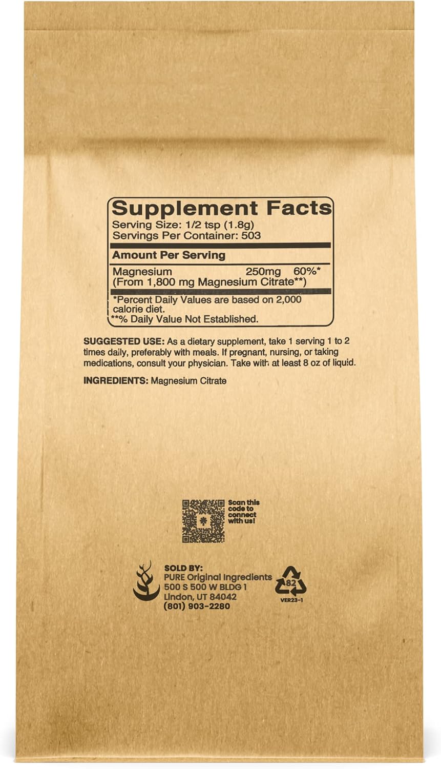 2lb Unflavored Magnesium Citrate Supplement with Pure Original Ingredients, Easily Dissolvable