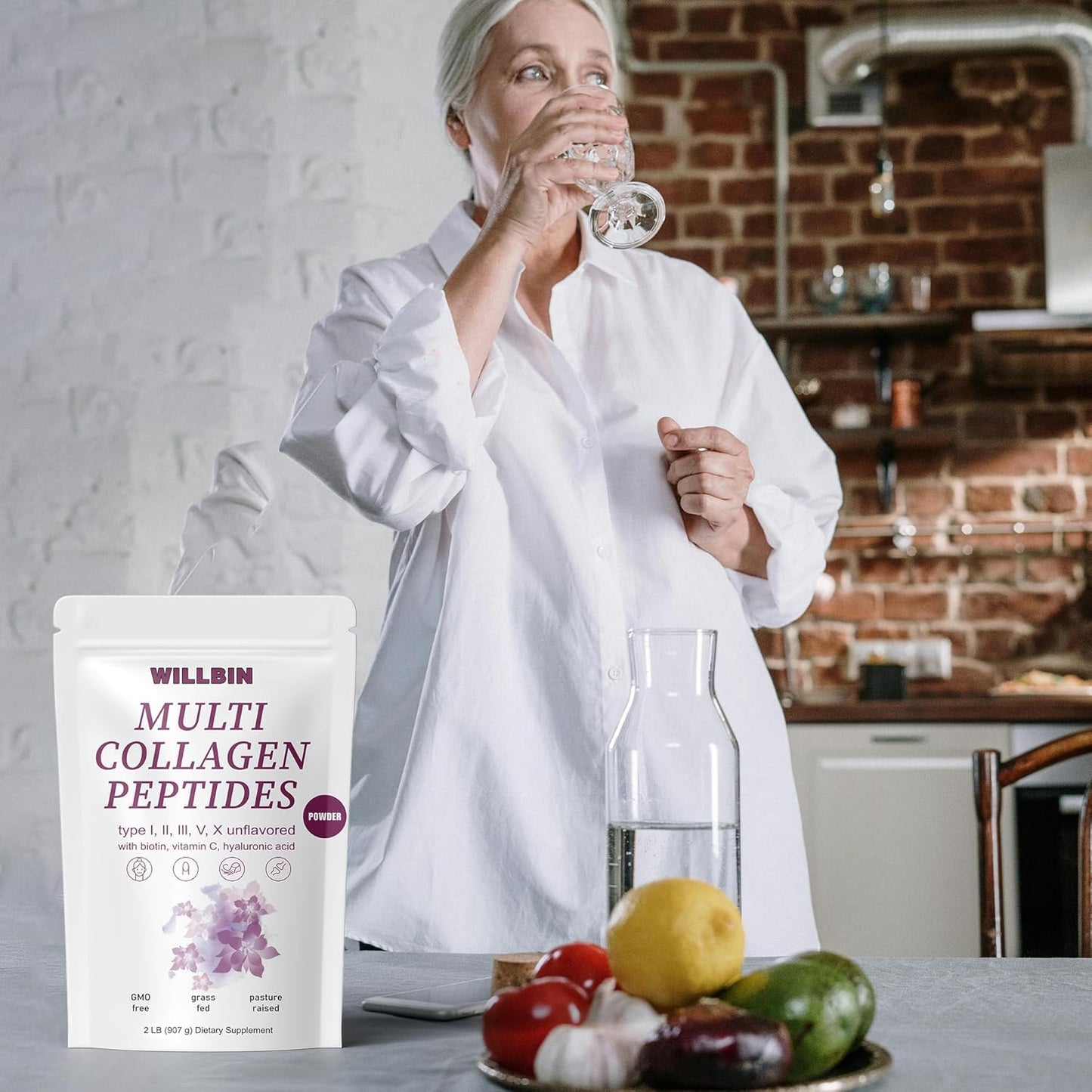 2lb Willbin Multi Collagen Peptides Powder - Type I, II, III, V, X with Biotin - Unflavored - 80 Servings - Non GMO Hydrolyzed Powder for Men & Women - BoostGo Australia