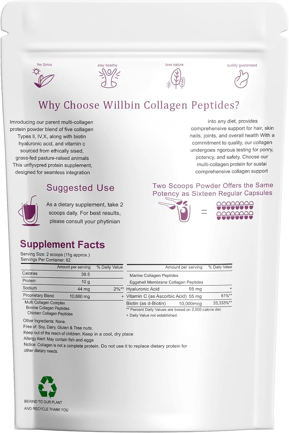 2lb Willbin Multi Collagen Peptides Powder - Type I, II, III, V, X with Biotin - Unflavored - 80 Servings - Non GMO Hydrolyzed Powder for Men & Women - BoostGo Australia
