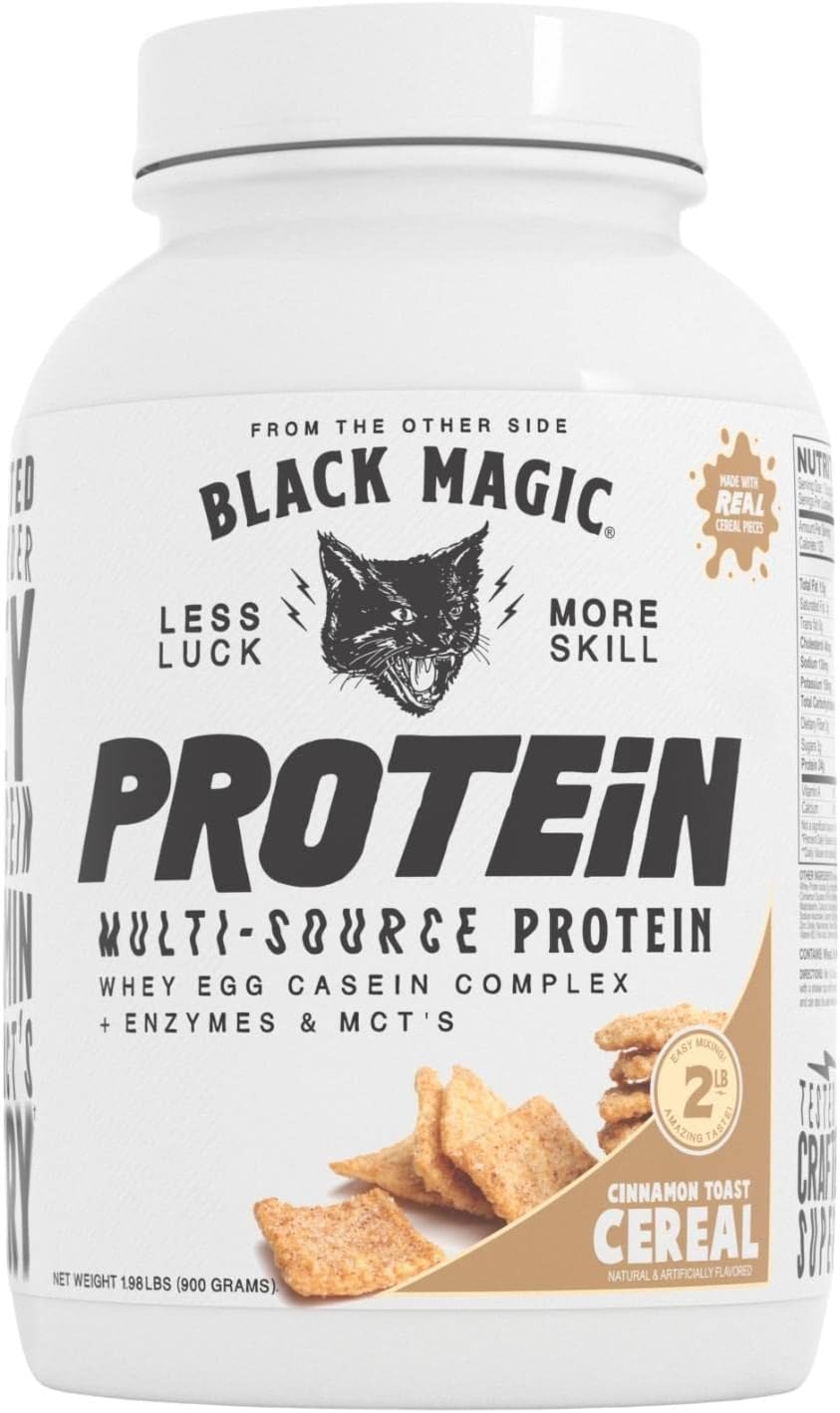 2lbs Black Magic Protein Powder with Whey, Egg, Casein, Enzymes & MCTs for Recovery - Cinnamon Toast Cereal Flavor