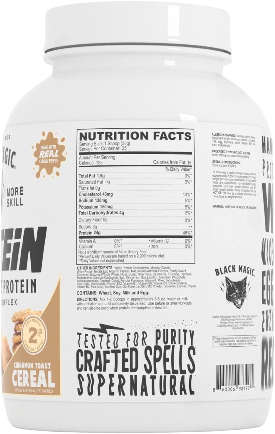2lbs Black Magic Protein Powder with Whey, Egg, Casein, Enzymes & MCTs for Recovery - Cinnamon Toast Cereal Flavor