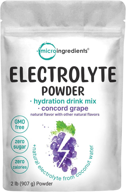 2lbs Hydration Electrolyte Powder with High Potassium (1,000mg) - 139 Servings, Keto Friendly, No Sugar, Sweet Concord Grape Flavor, Natural Coconut Water - Non-GMO - Micro Ingredients