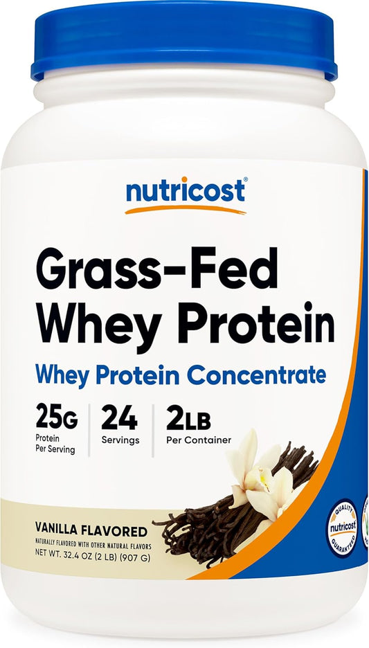 2LBS Nutricost Grass-Fed Whey Protein Concentrate (Vanilla) - Undenatured, Non-GMO, Gluten Free