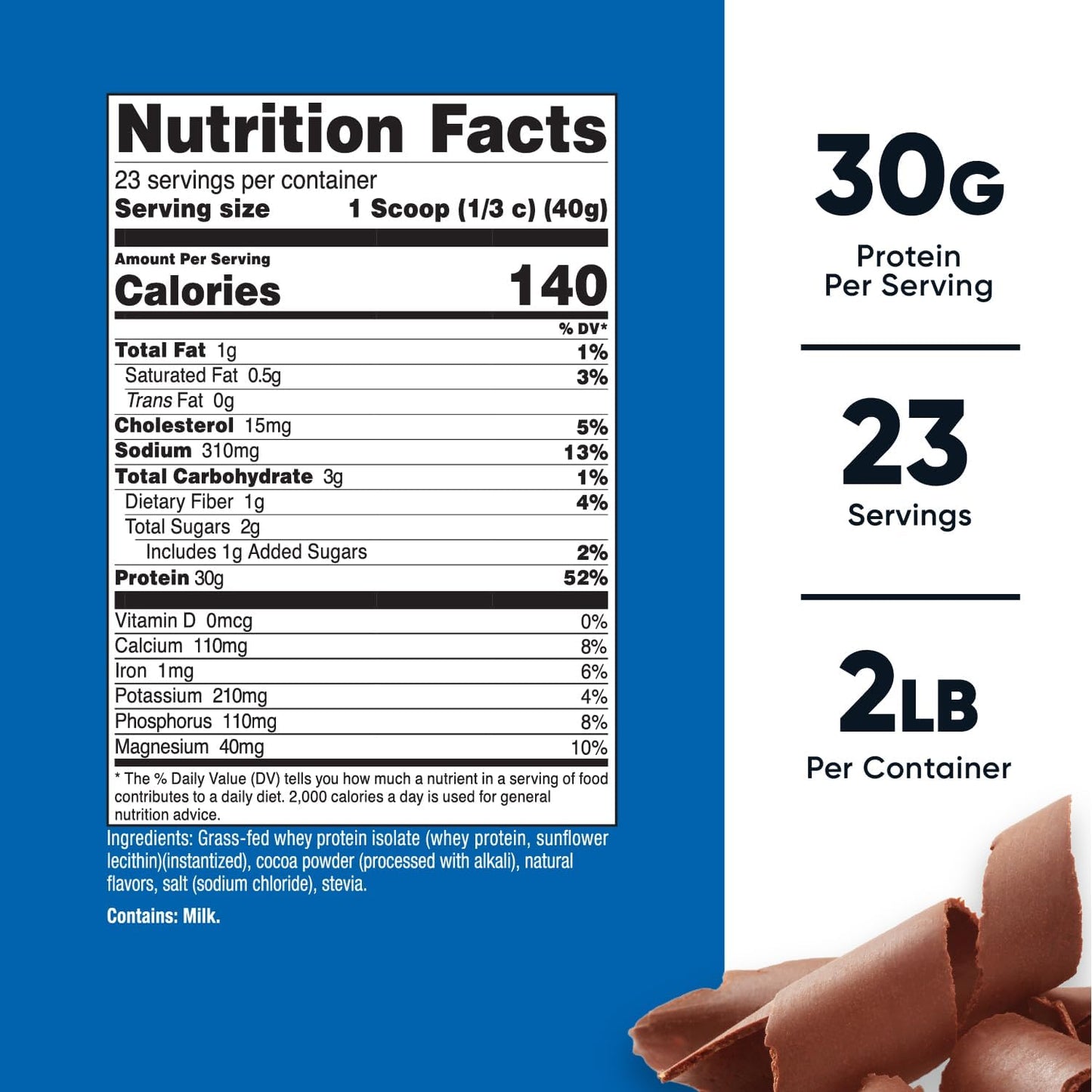 2LBS Nutricost Grass-Fed Whey Protein Isolate in Chocolate Flavor - Non-GMO, Gluten Free, with Natural Flavors