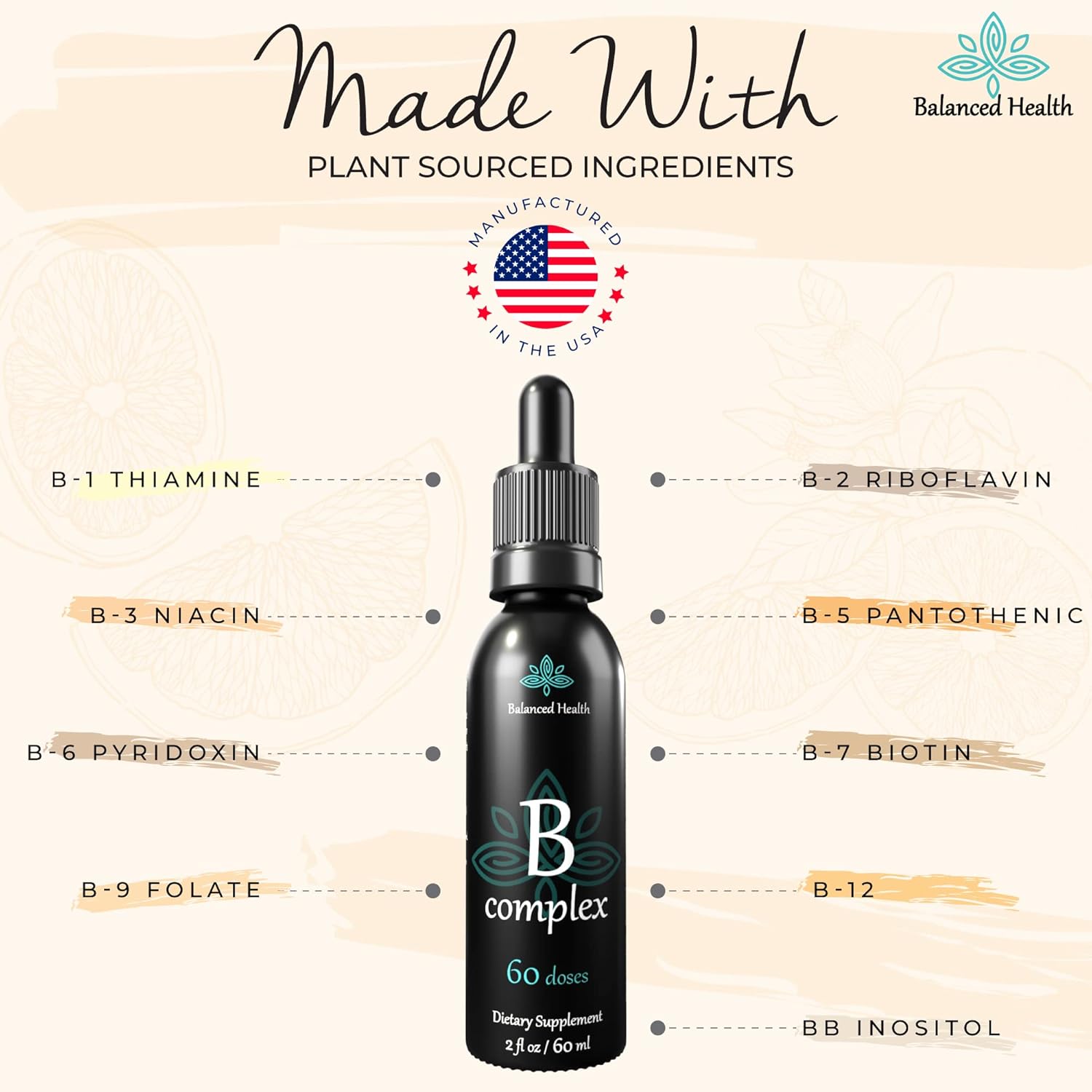 2oz Balanced Health Vitamin B-Complex Drops - 60 Doses of All 8 B-Vitamins - Immune & Energy Support - Non GMO Vegetarian Formula