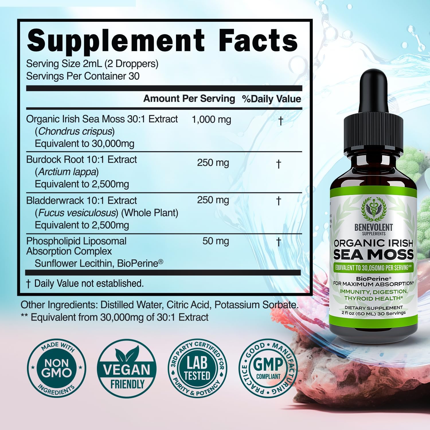 2oz Chlorophyll & Irish Sea Moss Drops: Internal Deodorizer & Skin Radiance - 4 Month Supply