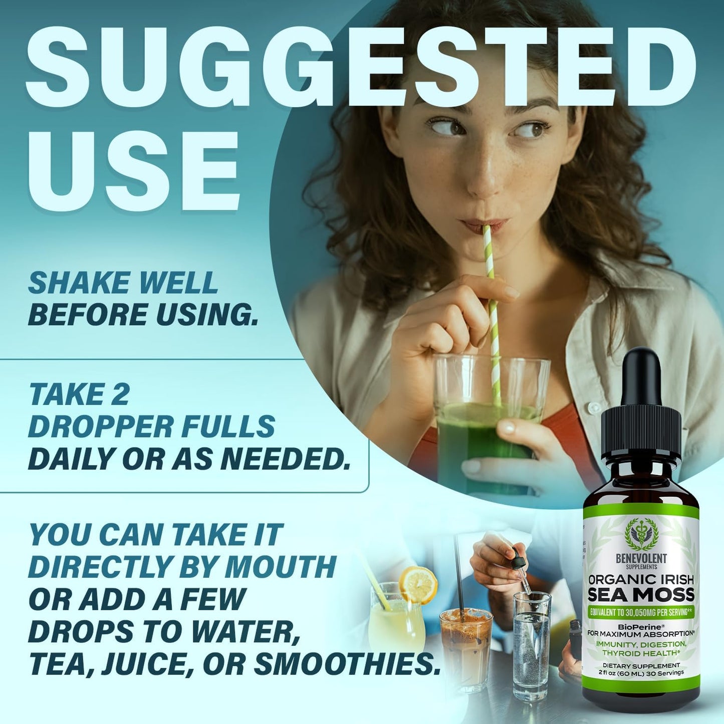 2oz Chlorophyll & Irish Sea Moss Drops: Internal Deodorizer & Skin Radiance - 4 Month Supply