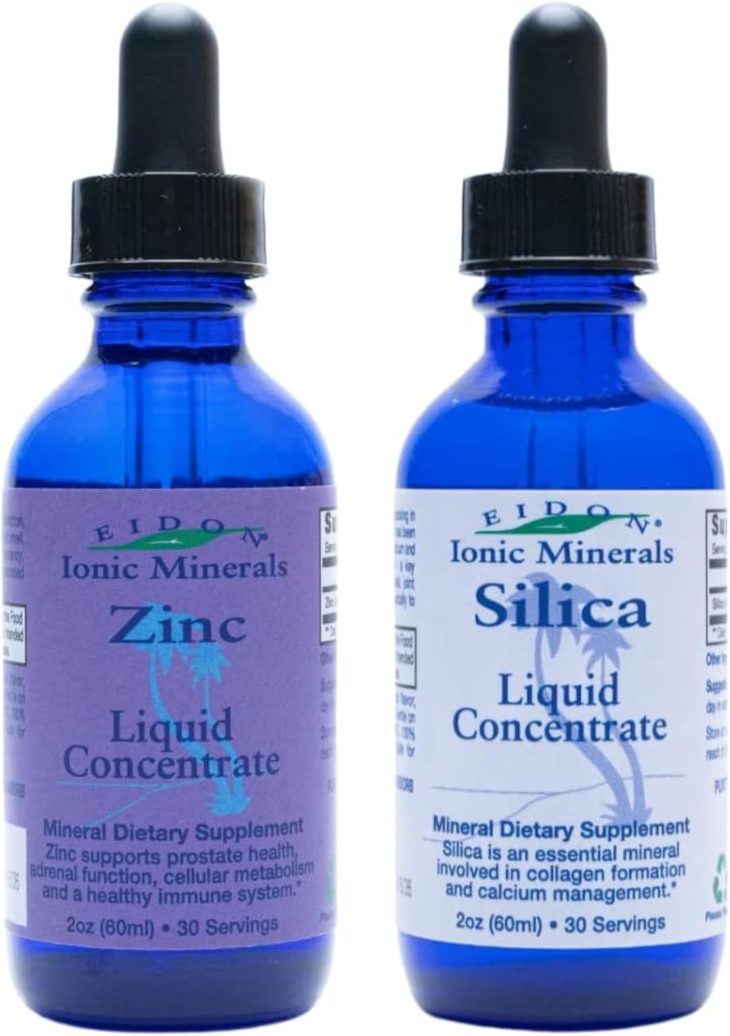 2oz Eidon Ionic Minerals Liquid Silica & Zinc Drops for Immune Health and Skin Care - All-Natural Ingredients, No Artificial Colors