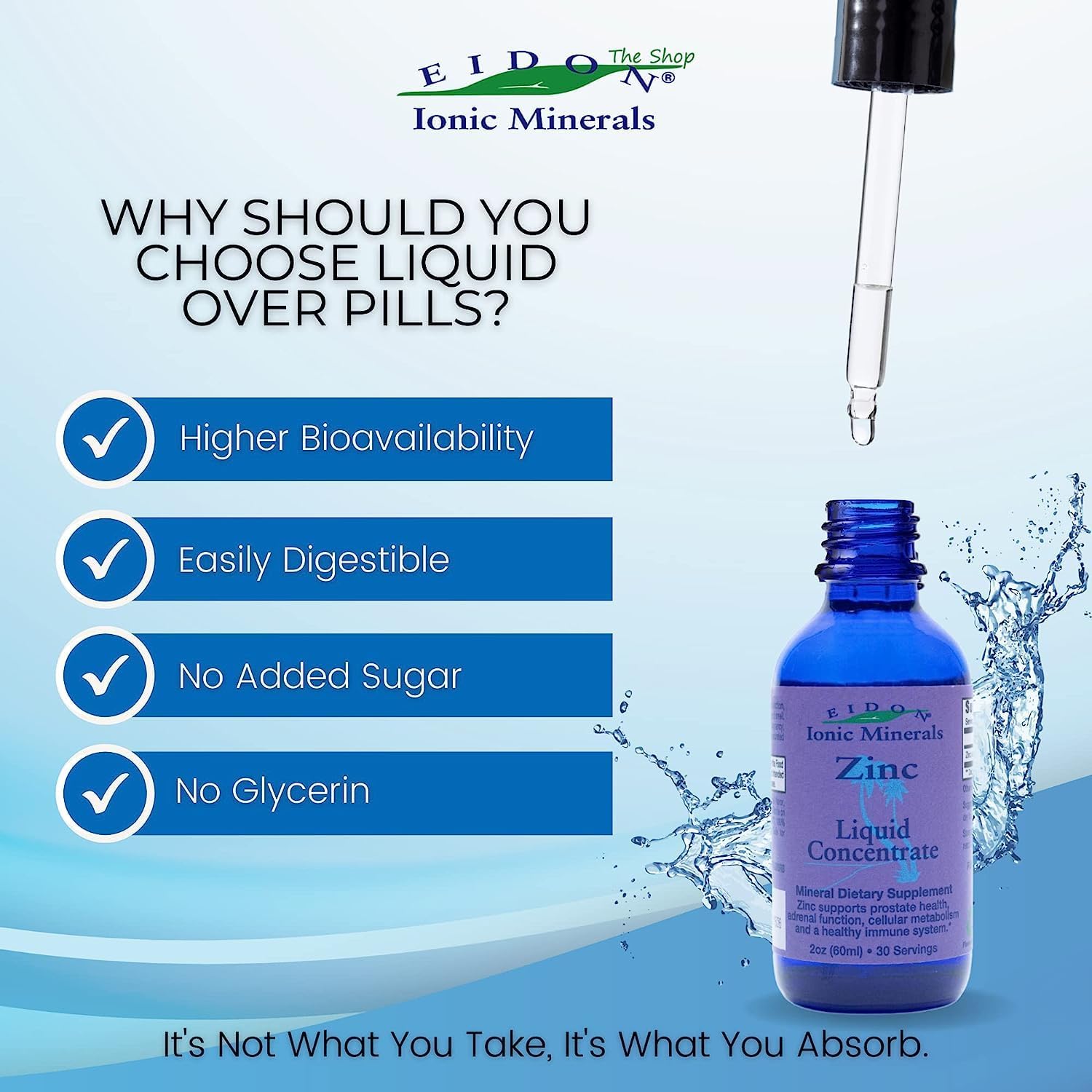 2oz Eidon Ionic Minerals Liquid Silica & Zinc Drops for Immune Health and Skin Care - All-Natural Ingredients, No Artificial Colors