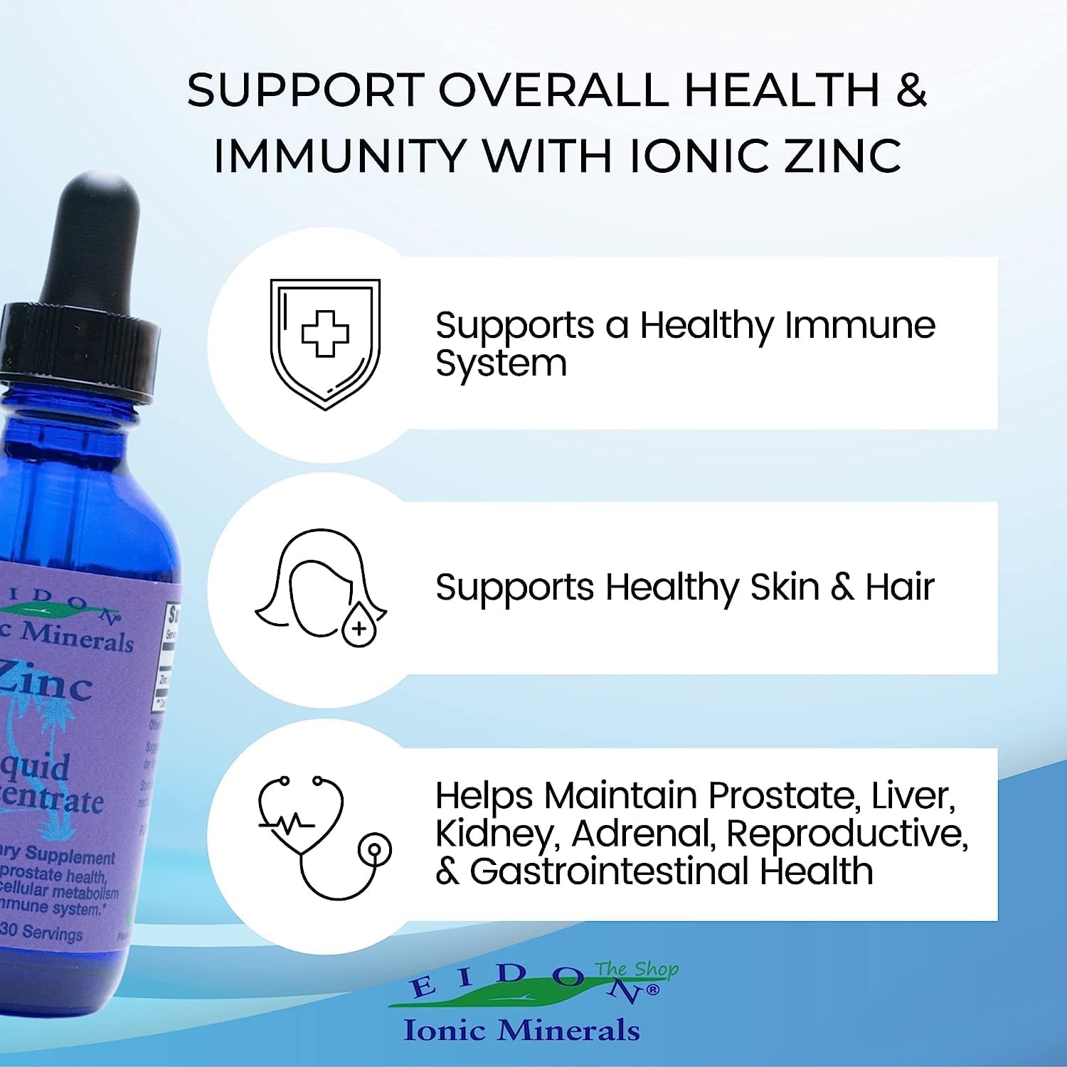 2oz Eidon Ionic Minerals Liquid Silica & Zinc Drops for Immune Health and Skin Care - All-Natural Ingredients, No Artificial Colors