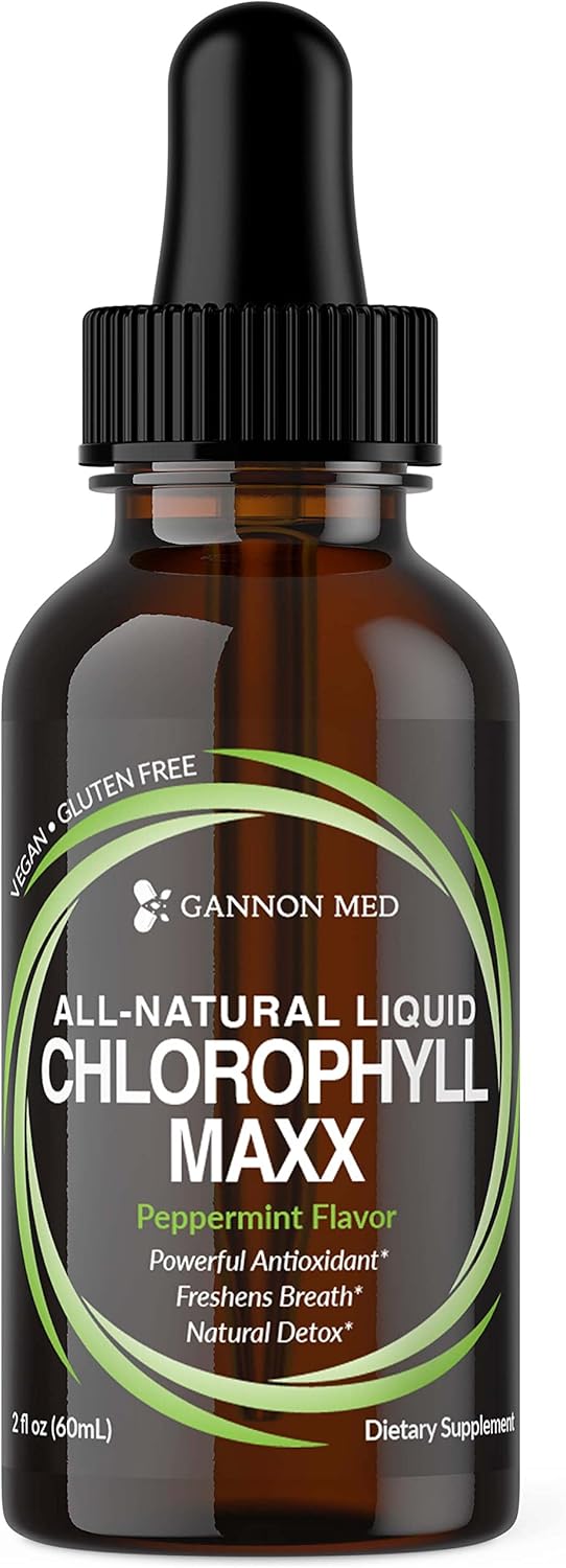 2oz GANNON MED Chlorophyll Maxx Liquid Drops for Internal Deodorant, Energy Boost, and Digestion Support - Mint Flavor