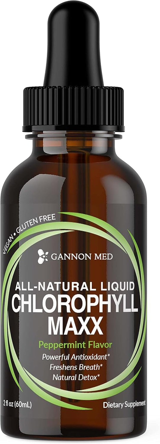 2oz GANNON MED Chlorophyll Maxx Liquid Drops for Internal Deodorant, Energy Boost, and Digestion Support - Mint Flavor