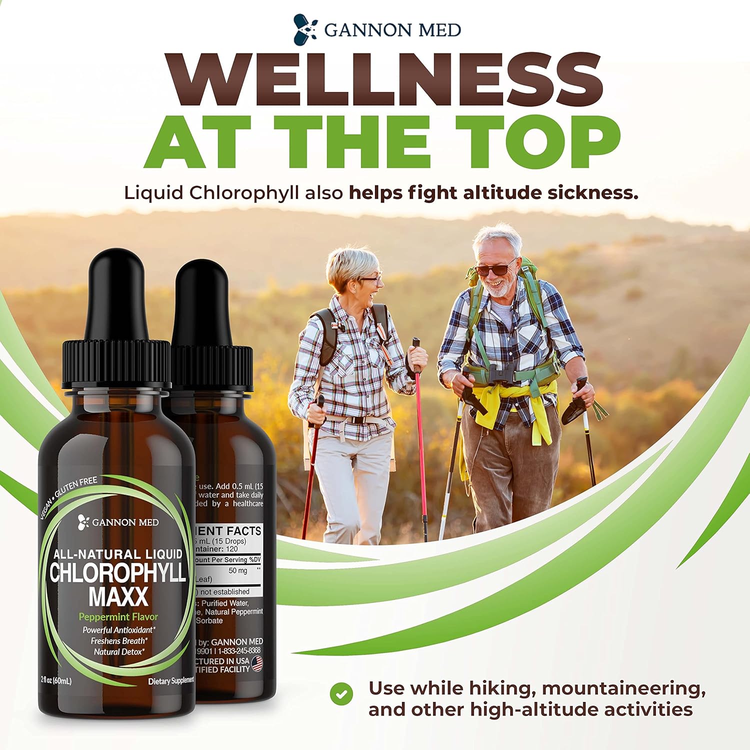 2oz GANNON MED Chlorophyll Maxx Liquid Drops for Internal Deodorant, Energy Boost, and Digestion Support - Mint Flavor