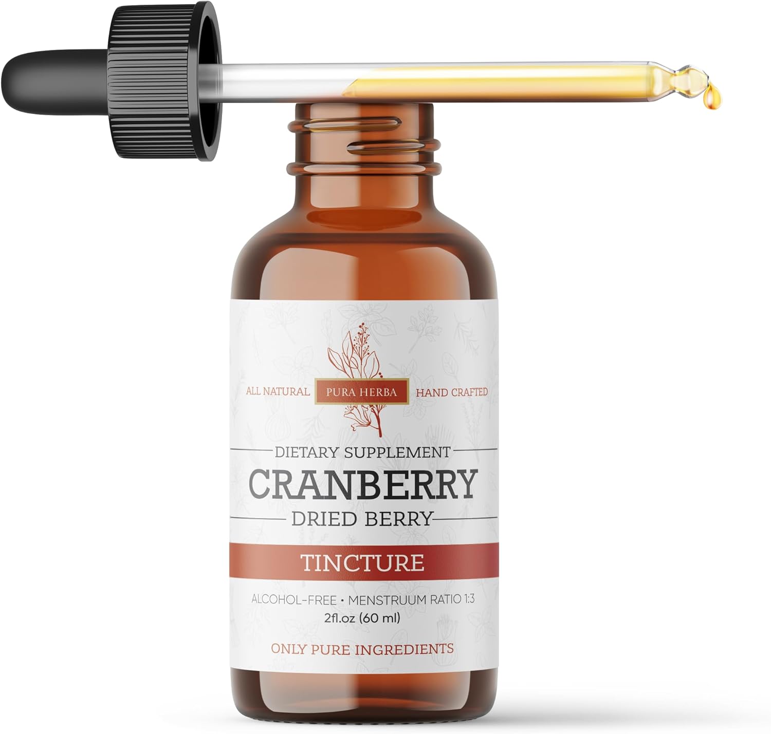 2oz Pura Herba Cranberry Extract Liquid Supplement - Natural Juice Concentrate, Gluten-Free & Alcohol-Free