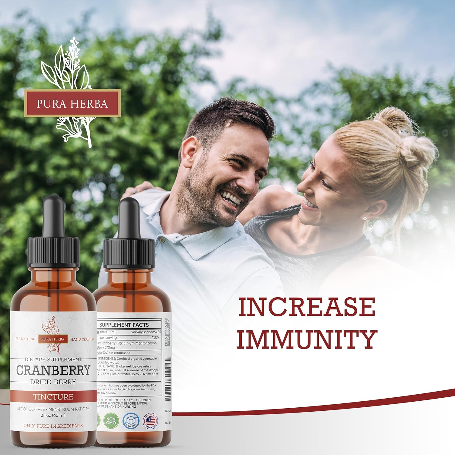 2oz Pura Herba Cranberry Extract Liquid Supplement - Natural Juice Concentrate, Gluten-Free & Alcohol-Free