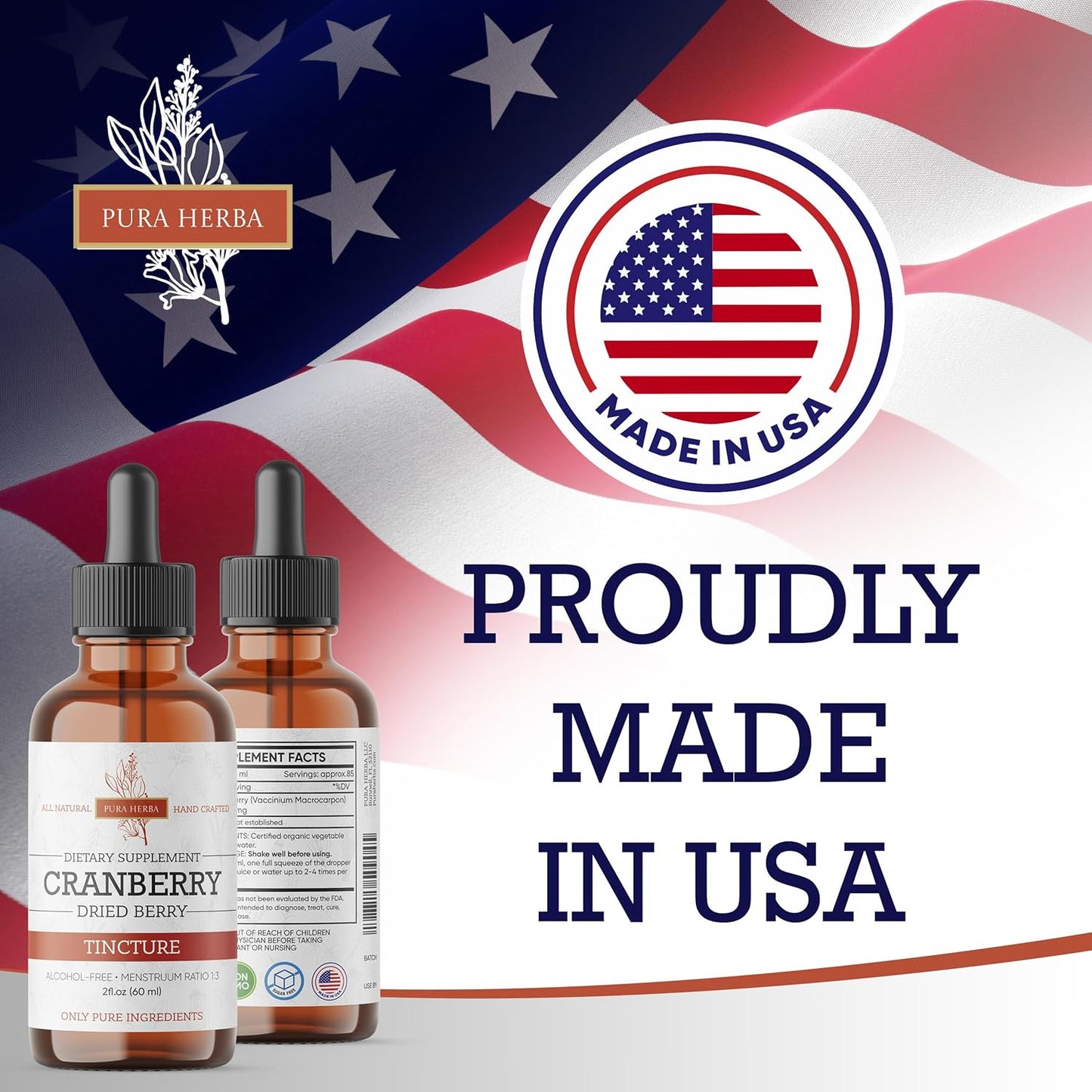 2oz Pura Herba Cranberry Extract Liquid Supplement - Natural Juice Concentrate, Gluten-Free & Alcohol-Free