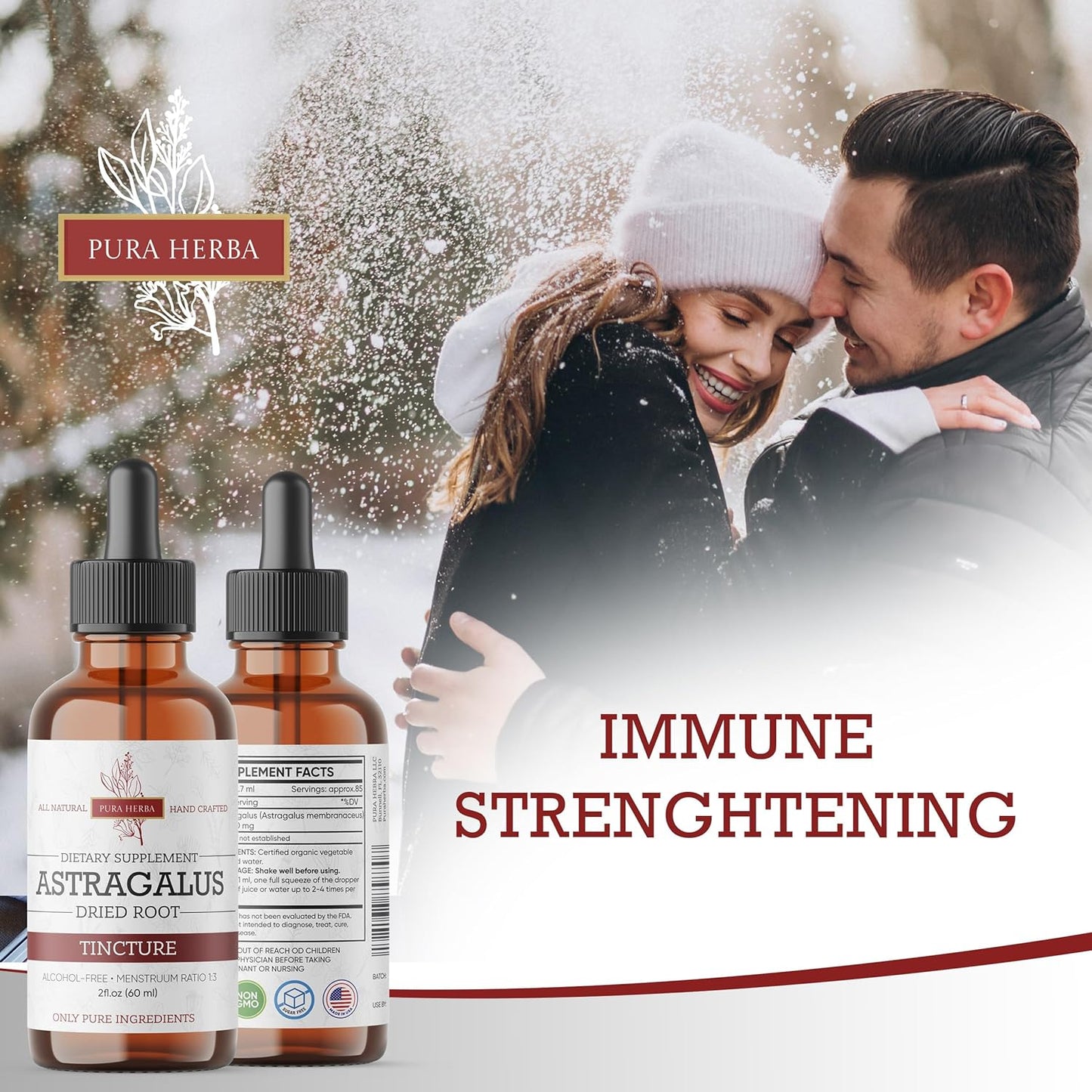 2oz Vegan Astragalus Root Extract Tincture - Alcohol-Free & Pure Herbal Supplement