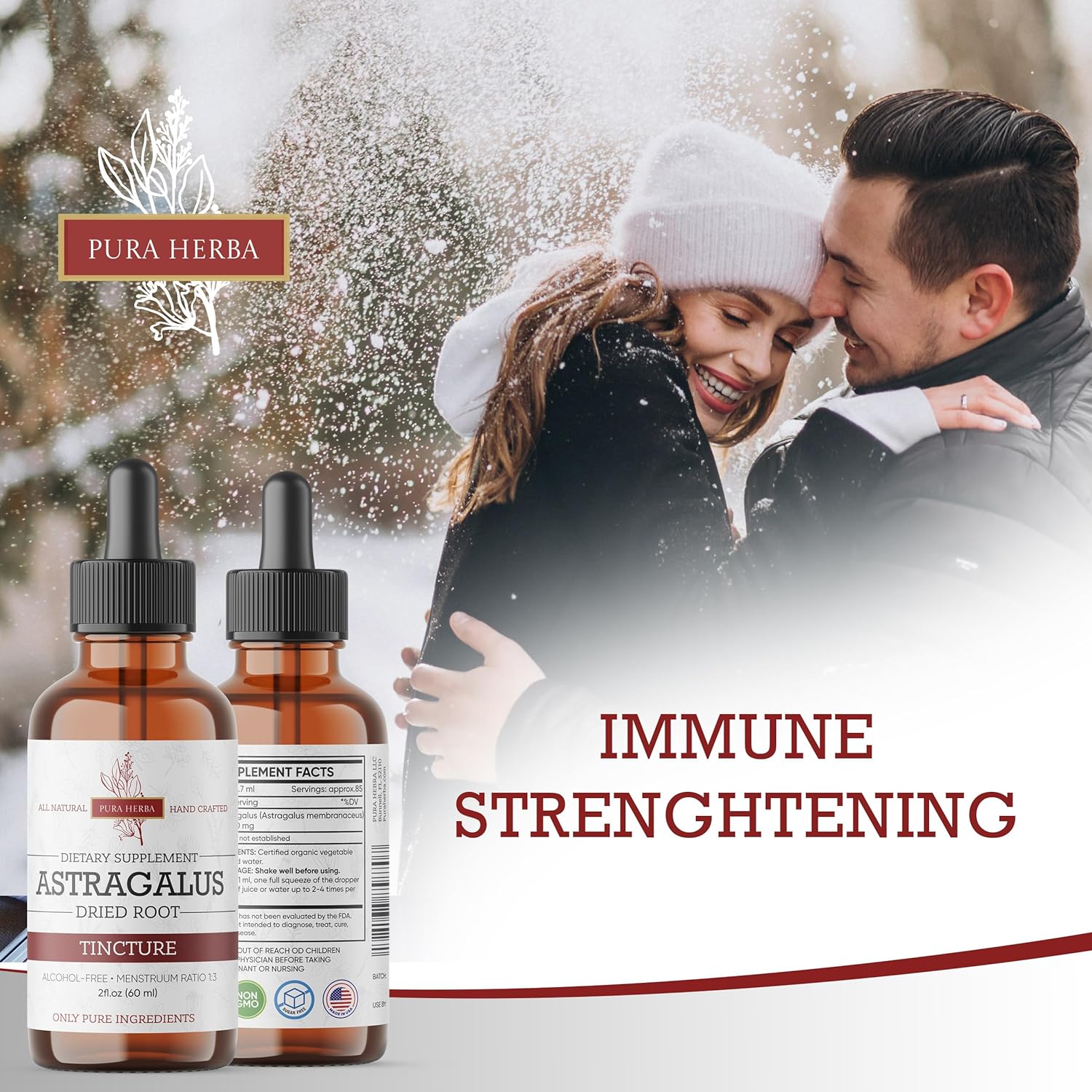 2oz Vegan Astragalus Root Extract Tincture - Alcohol-Free & Pure Herbal Supplement