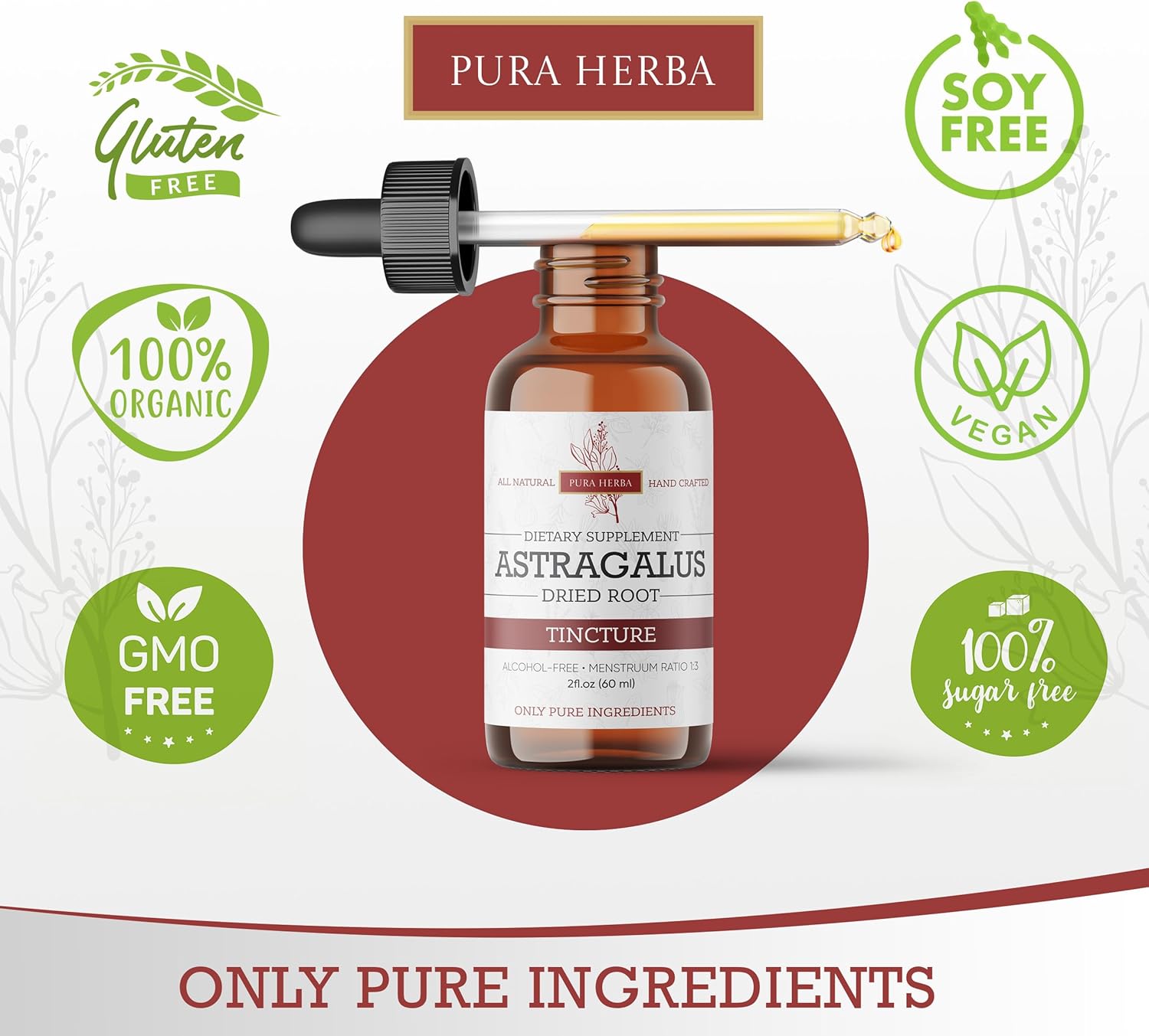 2oz Vegan Astragalus Root Extract Tincture - Alcohol-Free & Pure Herbal Supplement