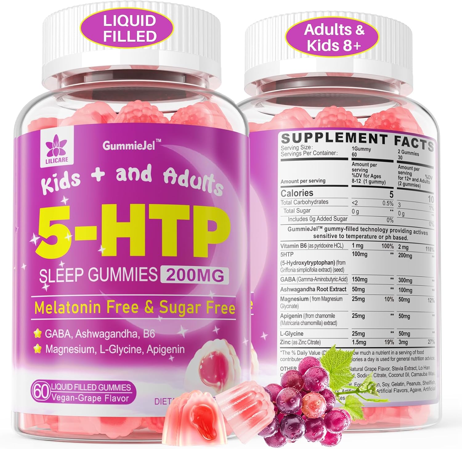 2Pack Berberine & 1Pack 5HTP Gummies for Adults & Kids 8+, Sugar Free - LILICARE Supplement