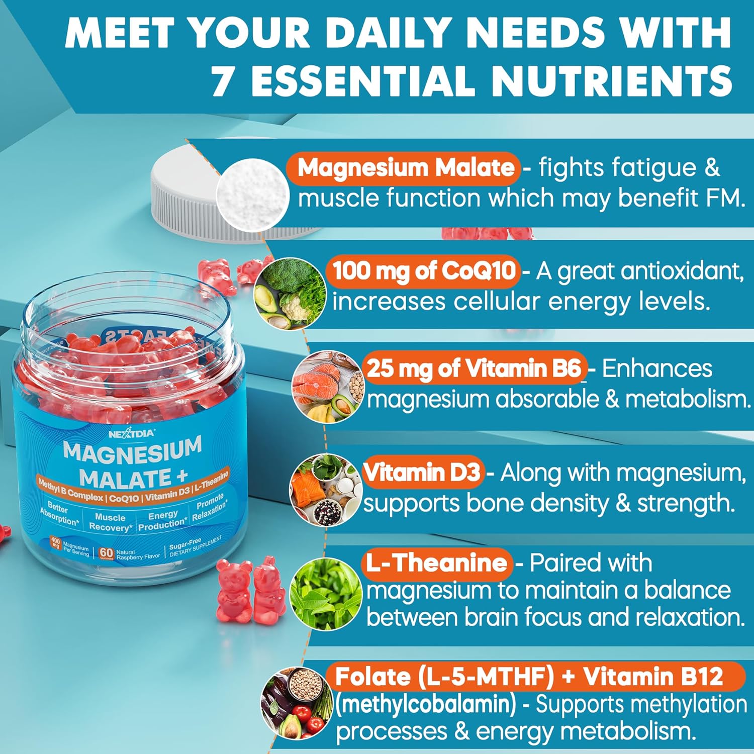 2Pack Berberine Supplement Gummies 1500mg + 2Pack Magnesium Malate with CoQ10-100mg Gummies for Energy and Heart Health