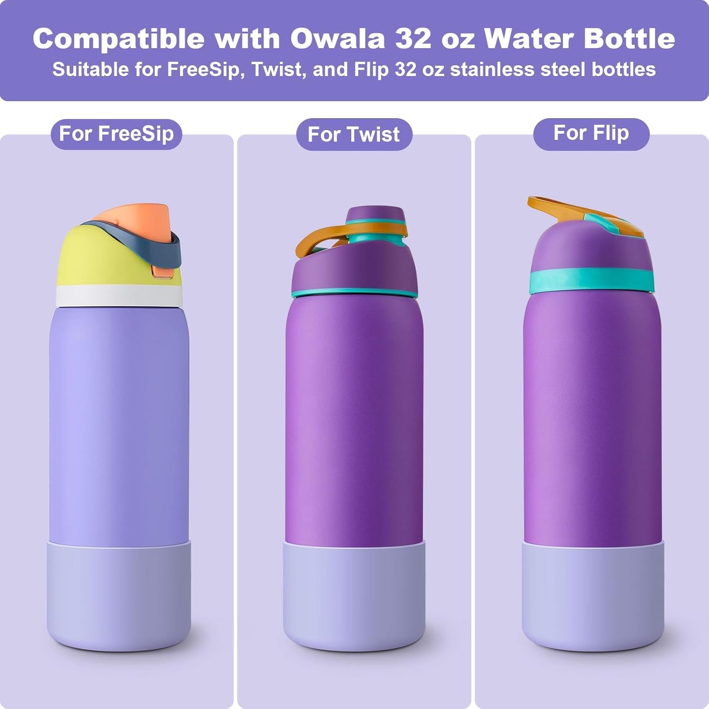 2PCS Silicone Bottom Bumper Protector for Owala Water Bottles - Anti-Slip Sleeve for 24oz, 32oz, 40oz Sizes