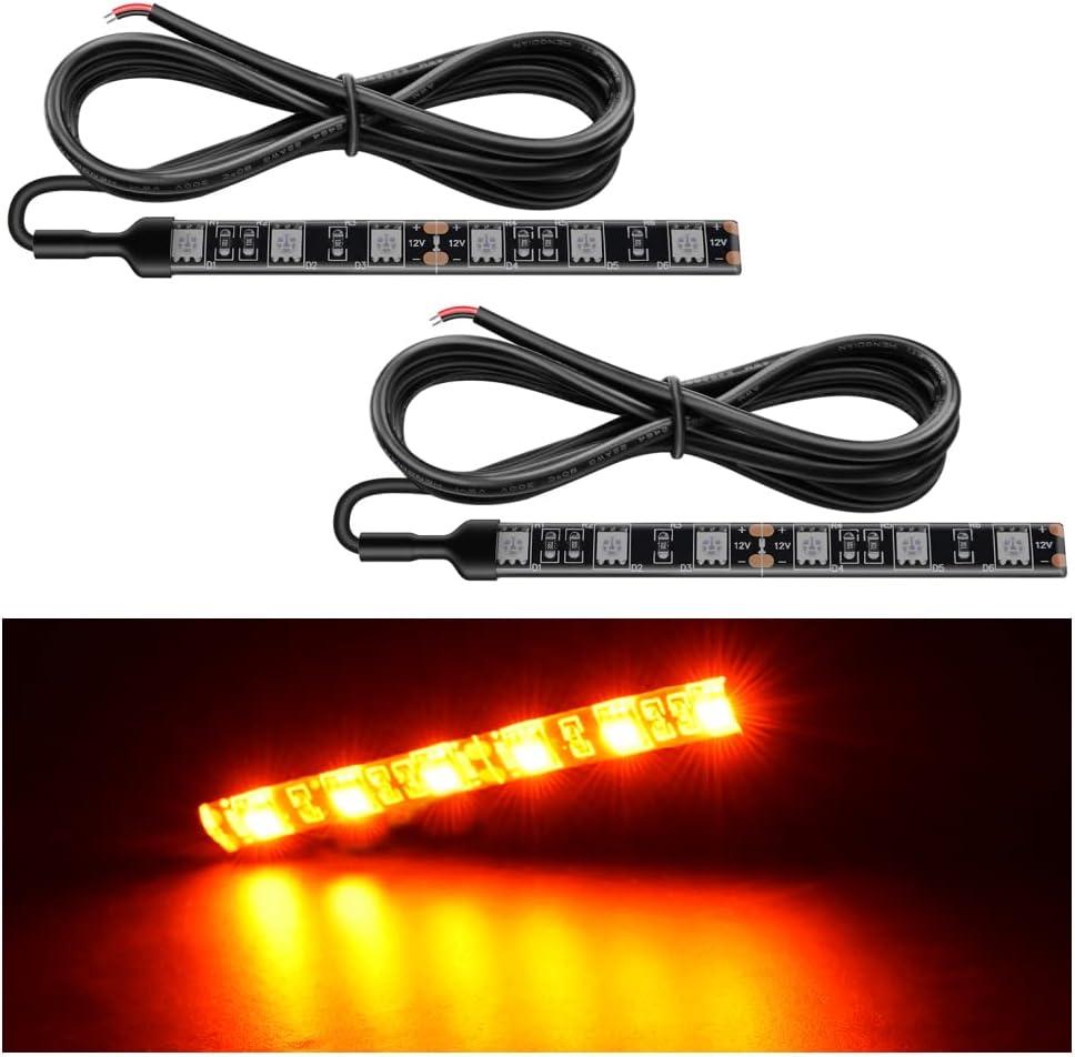 2PCS Waterproof Amber Lights Strip for Motorcycle ATV UTV, Flexible Turn Signal Backup License Plate, 2 Years Warranty