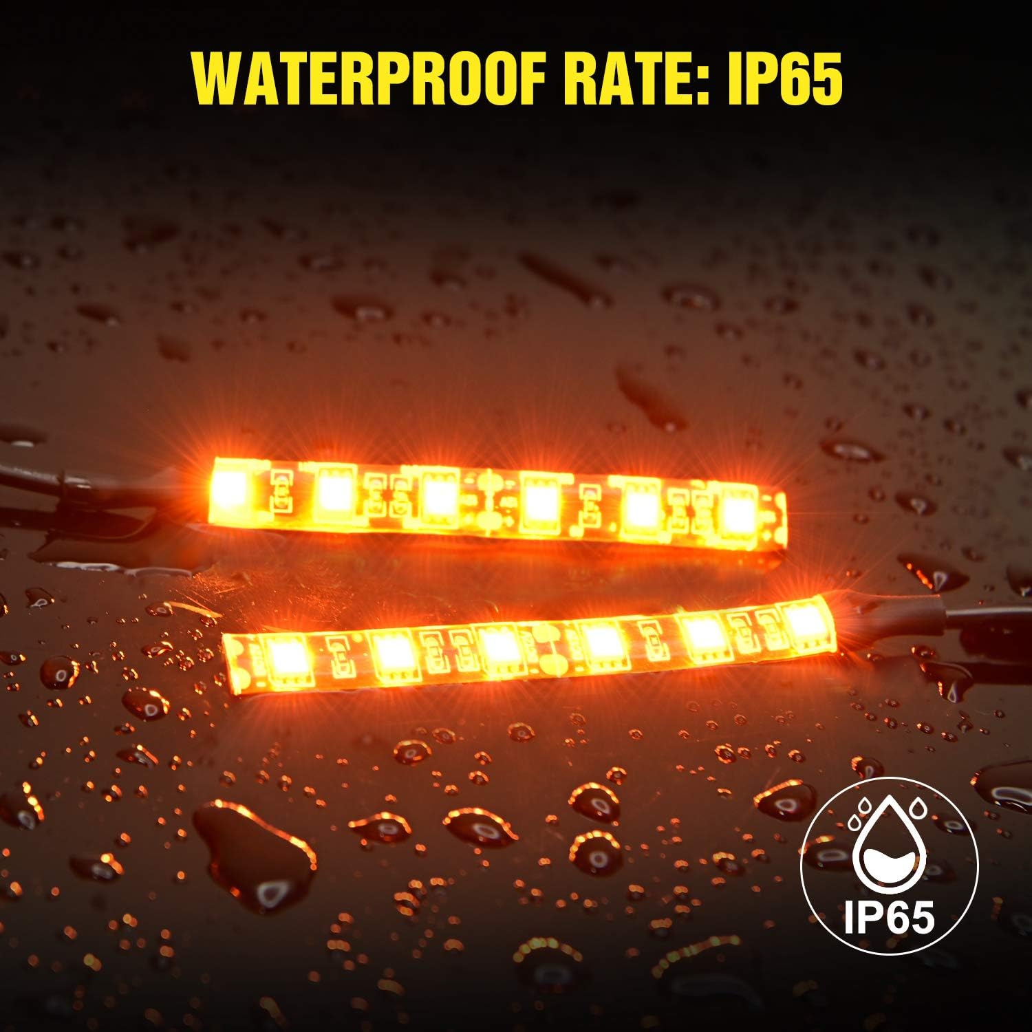 2PCS Waterproof Amber Lights Strip for Motorcycle ATV UTV, Flexible Turn Signal Backup License Plate, 2 Years Warranty