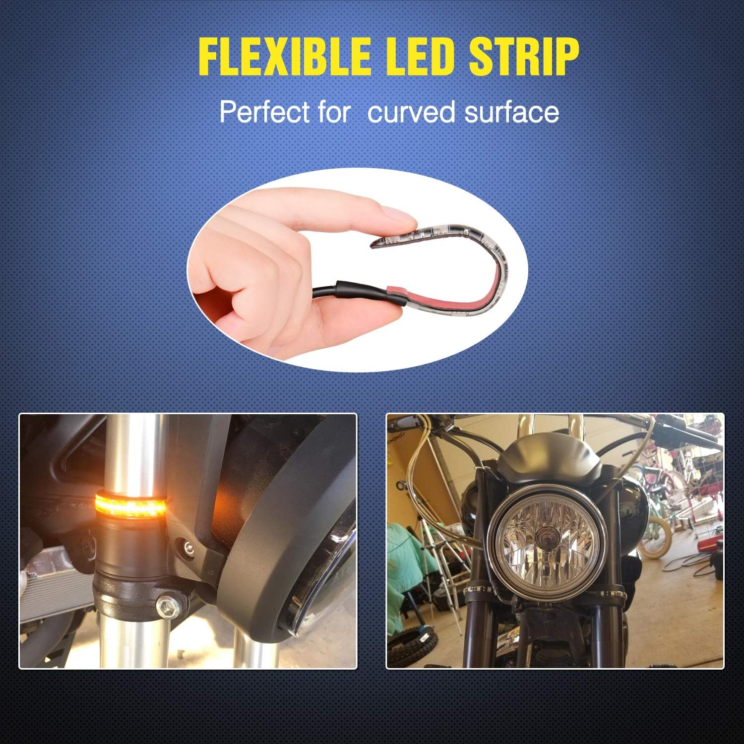 2PCS Waterproof Amber Lights Strip for Motorcycle ATV UTV, Flexible Turn Signal Backup License Plate, 2 Years Warranty